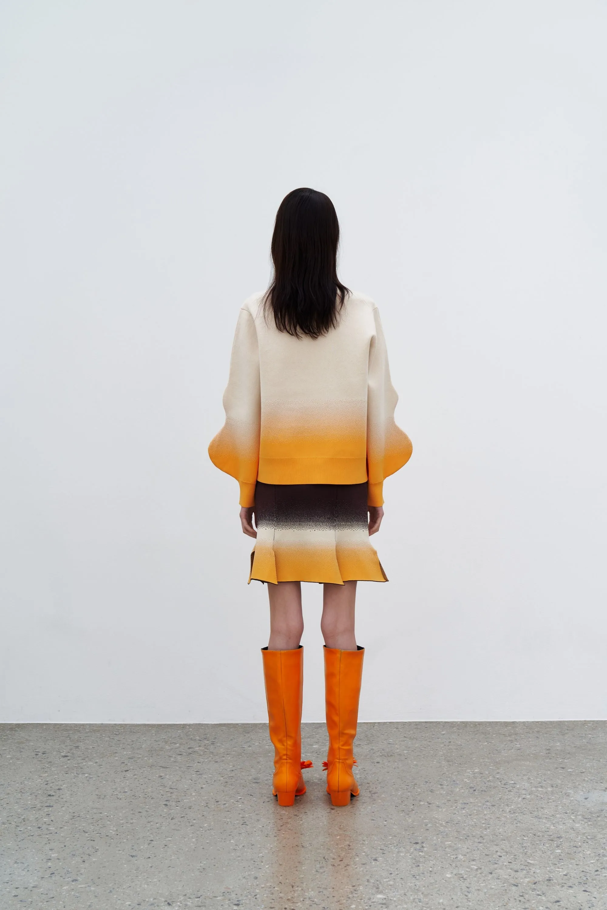 LIKO GRADIENT PRINT MOCKNECK WITH WAVY SLEEVES AbrasionResistant Fabric