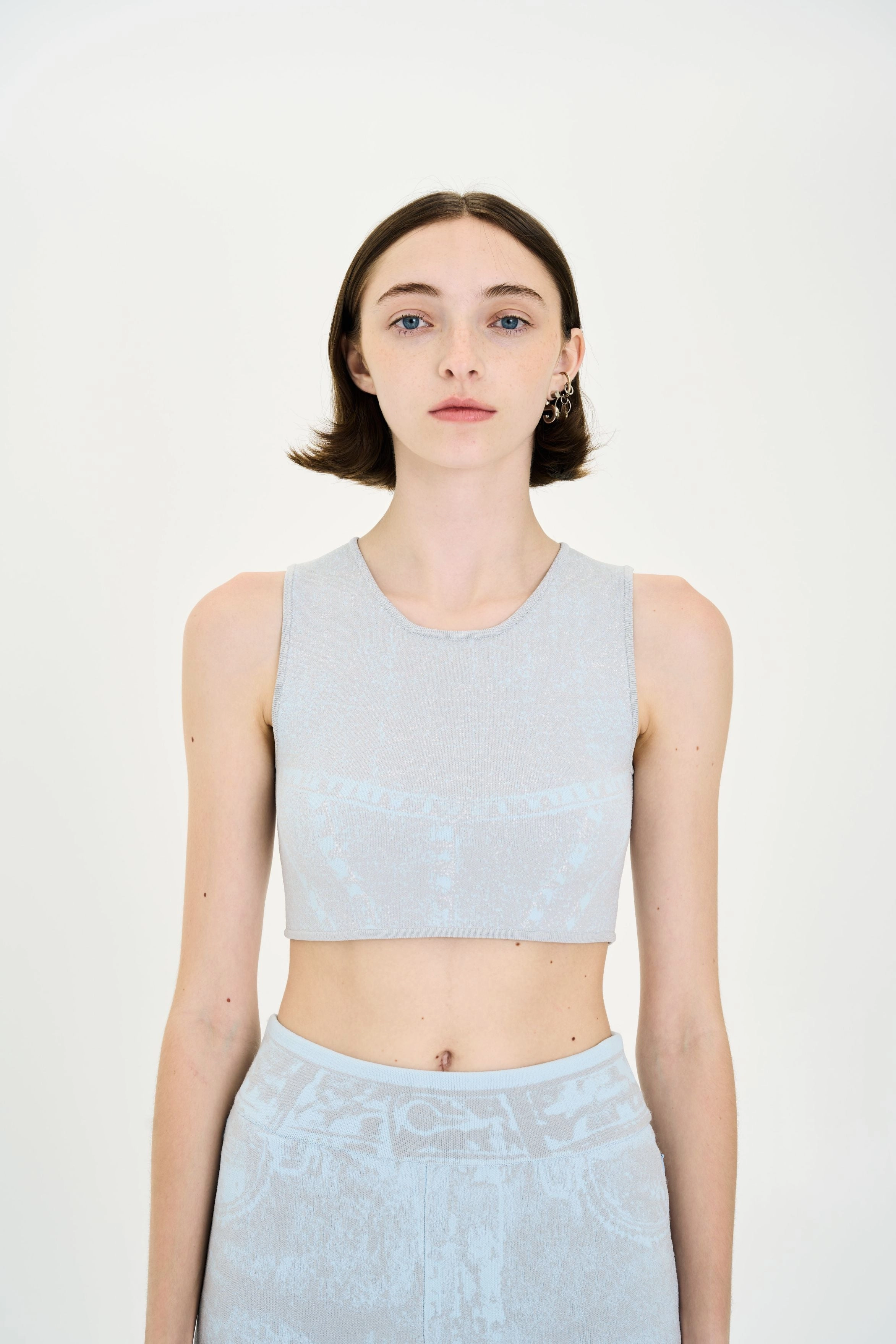 Flexible Material Breathable mesh lining LILLIAN DENIM PRINT CROPPED TOP