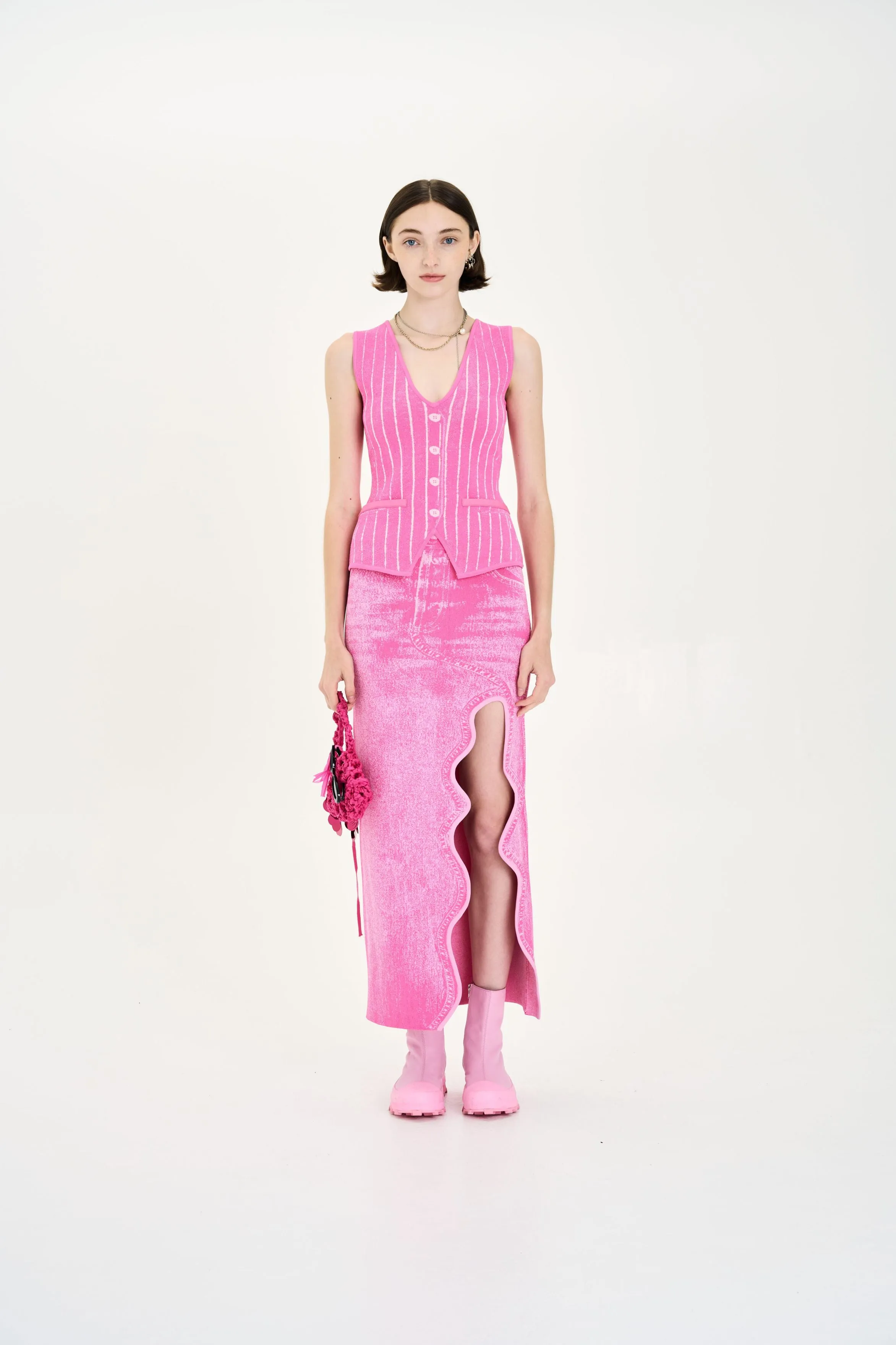 LILY DENIM PRINT WAVY LONG SKIRT Back pockets Street Active