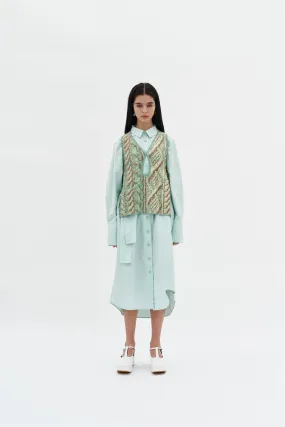 LOTOS OVERSIZED MIXED MEDIA SHIRT DRESS Fitted Style