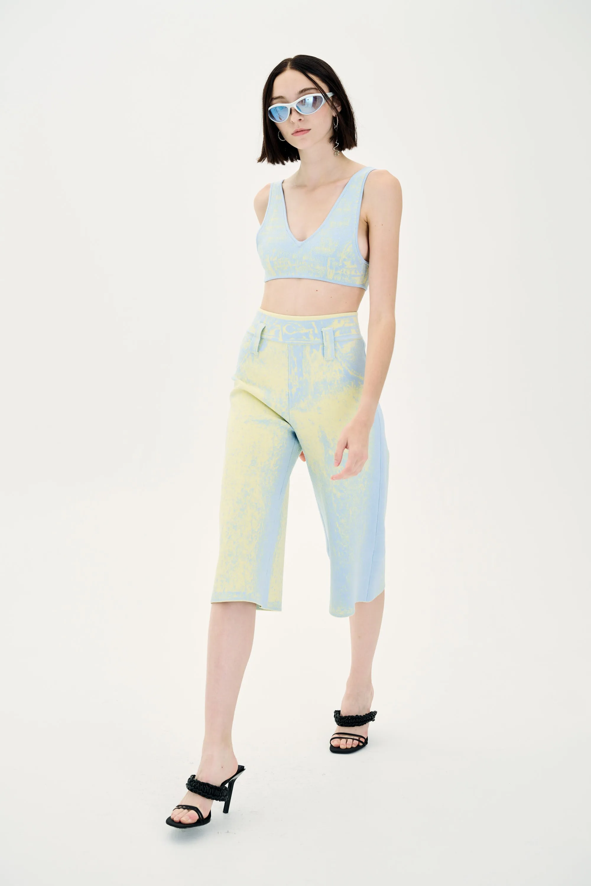 Utility Pockets LYCHEE FAKE DENIM PRINT SHORTS