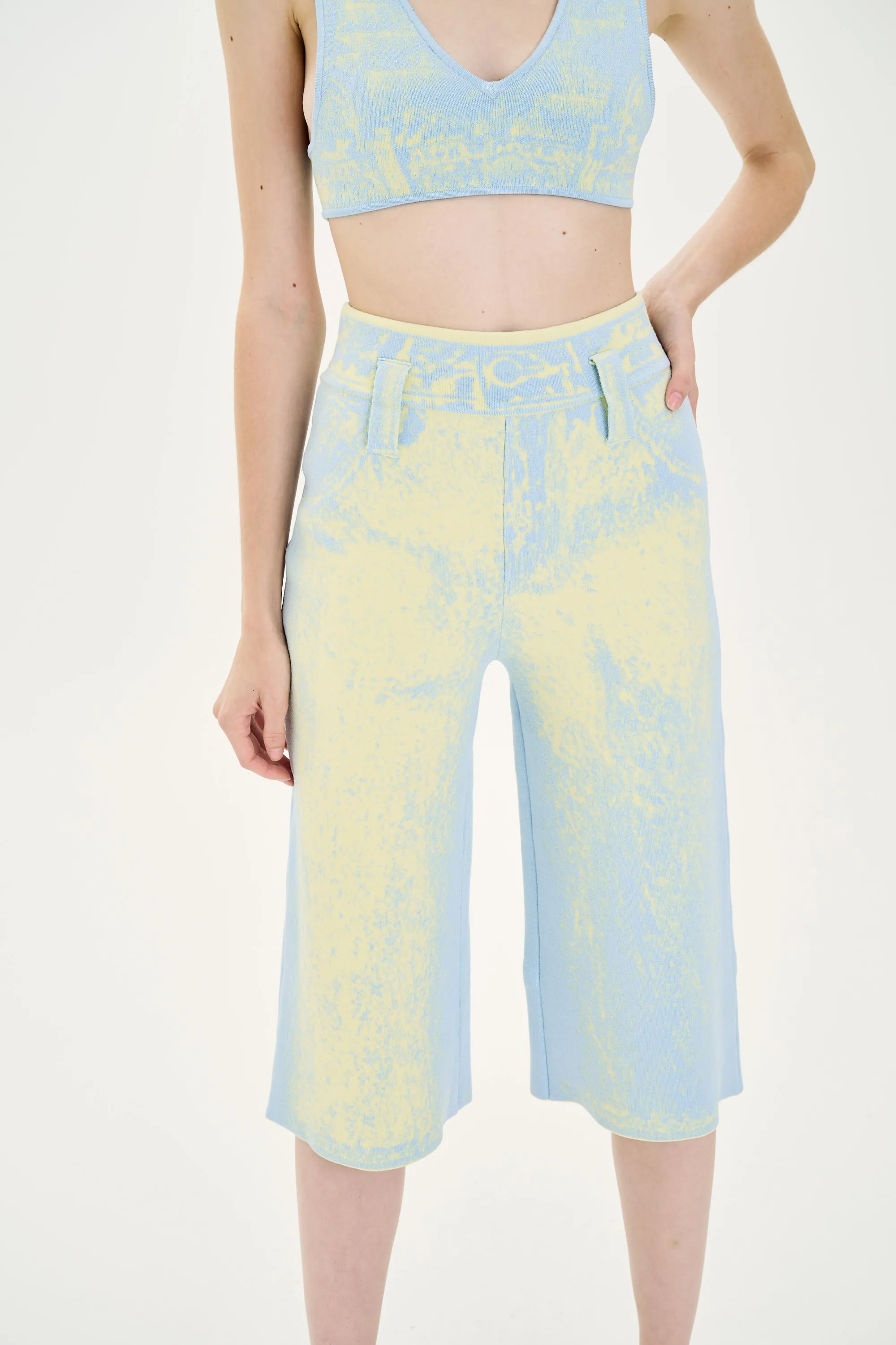 Chilly Day Comfort LYCHEE FAKE DENIM PRINT SHORTS