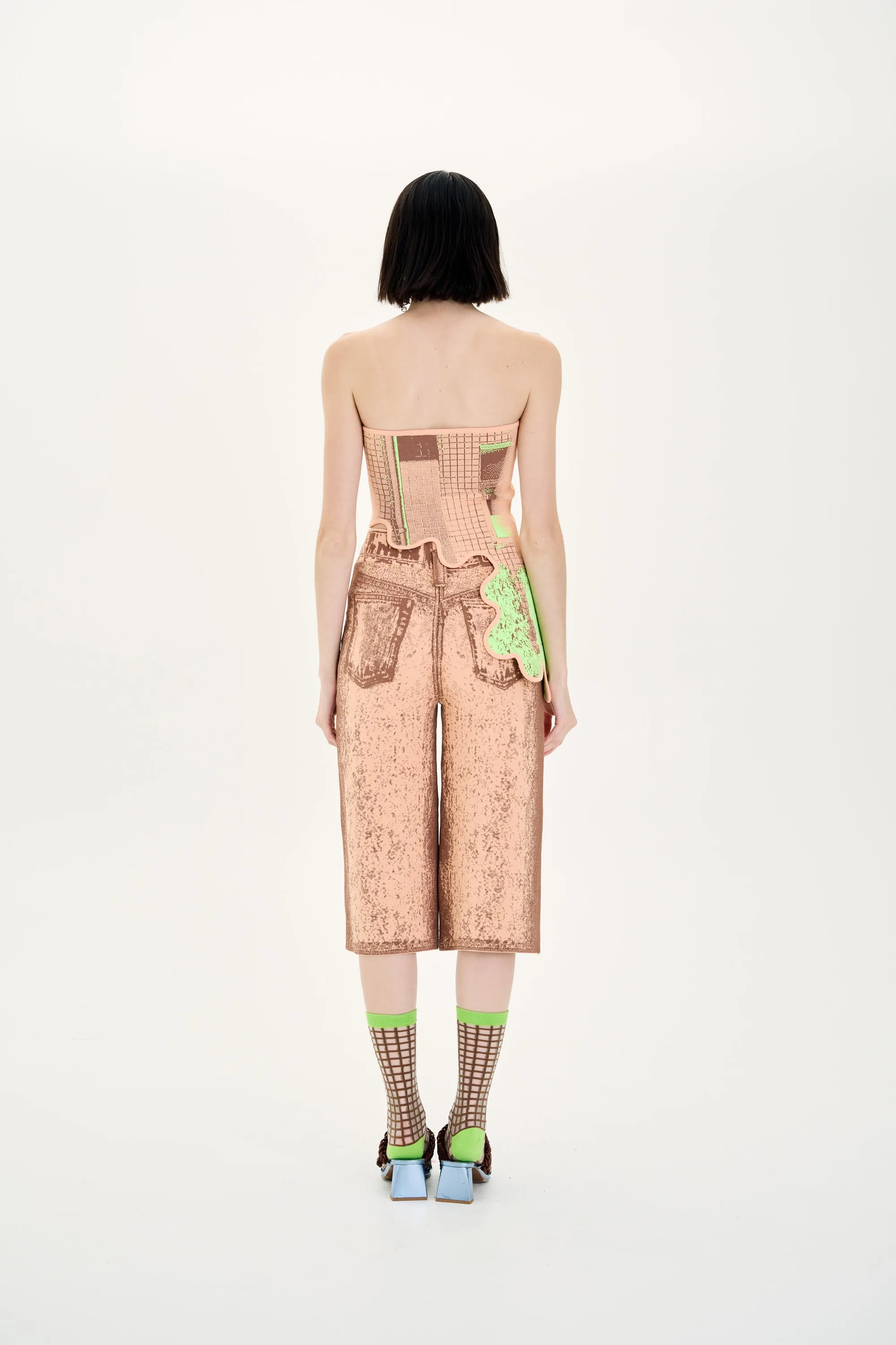 LYCHEE FAKE DENIM PRINT SHORTS Eco Dye Process