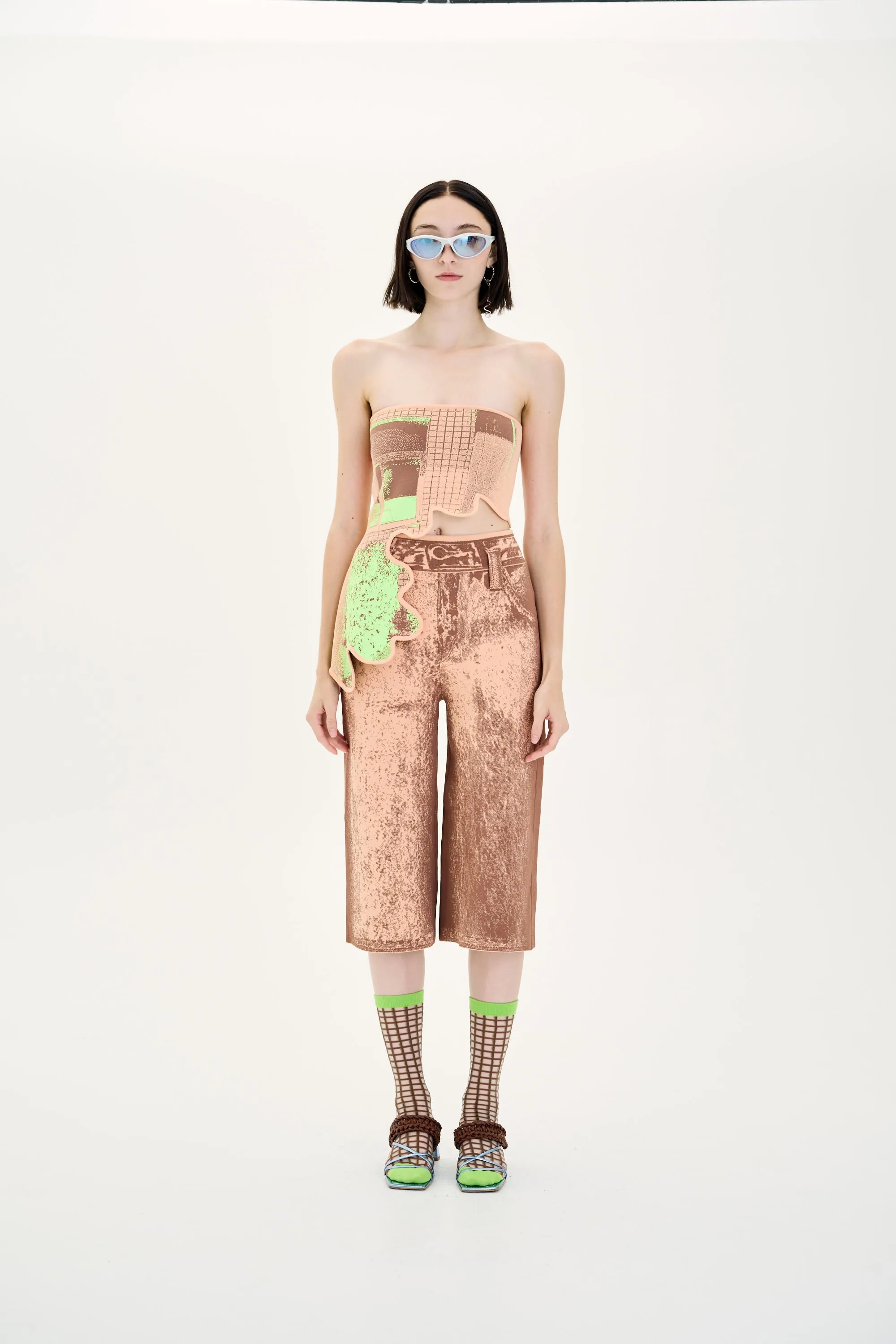 Flexible Durability LYCHEE FAKE DENIM PRINT SHORTS