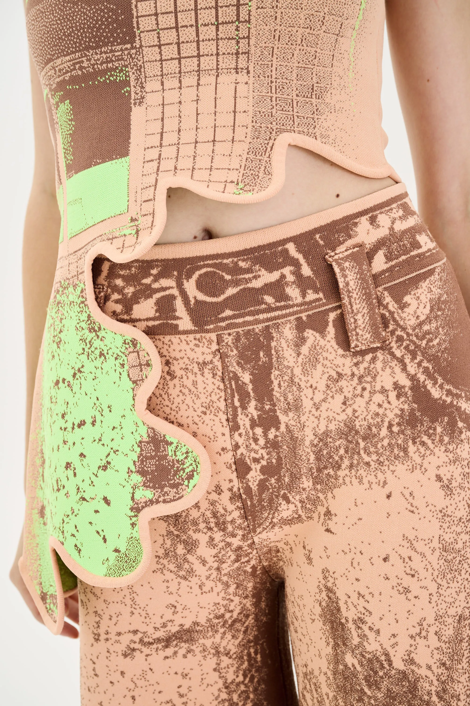 DoubleLayeredHem LYCHEE FAKE DENIM PRINT SHORTS