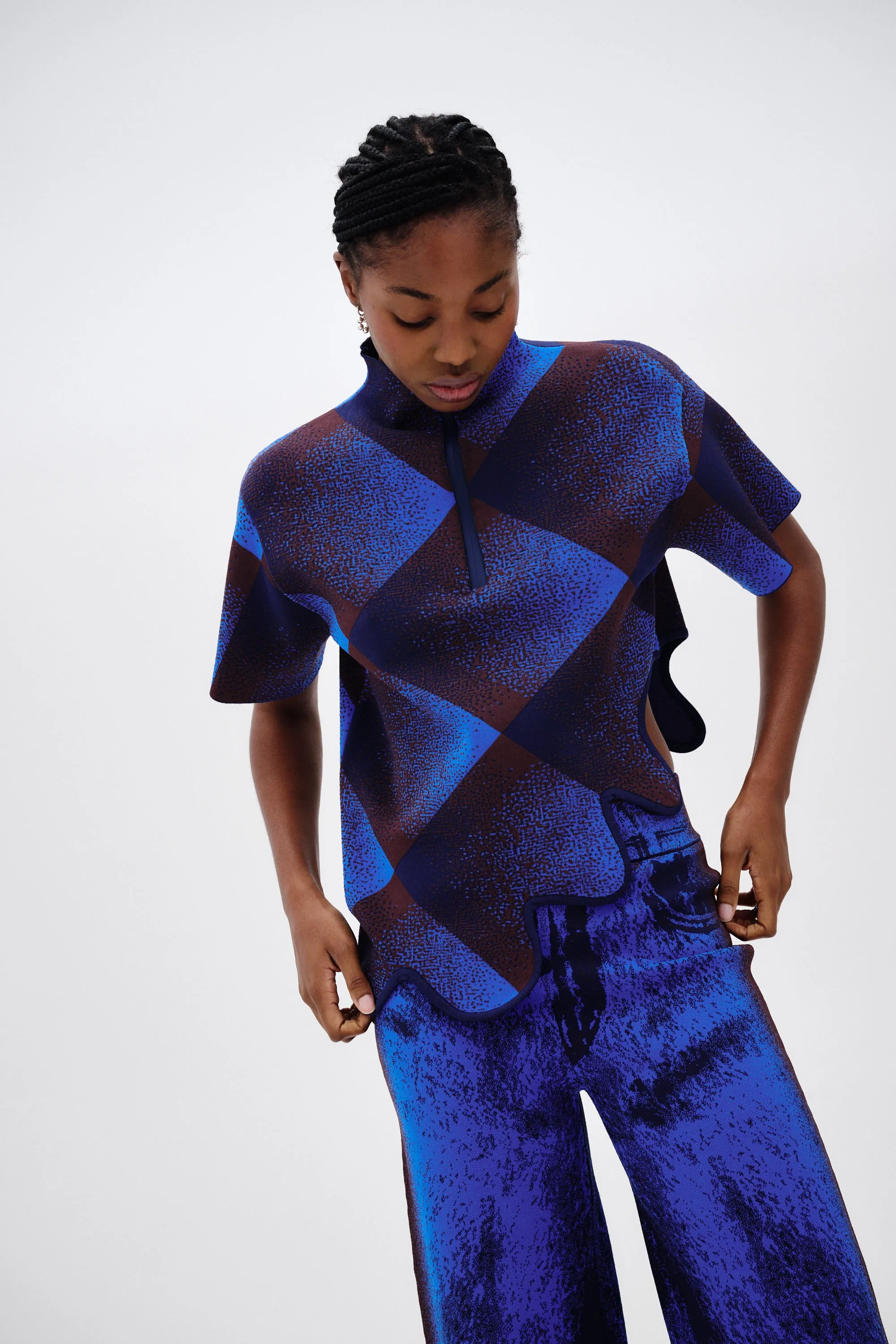 Lightweight insulation MultiFunctionalPockets MARGOT PLAID TOP WITH WAVY HEM