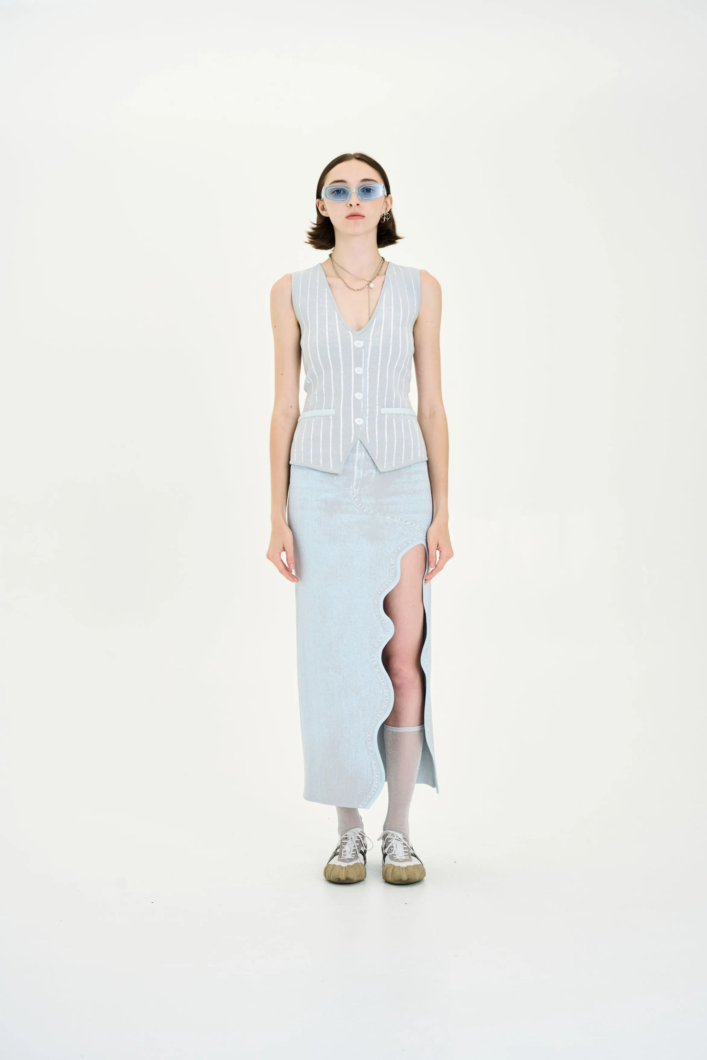 Light Fabric Anti Odor Finish MARIGOLD DENIM PRINT VEST