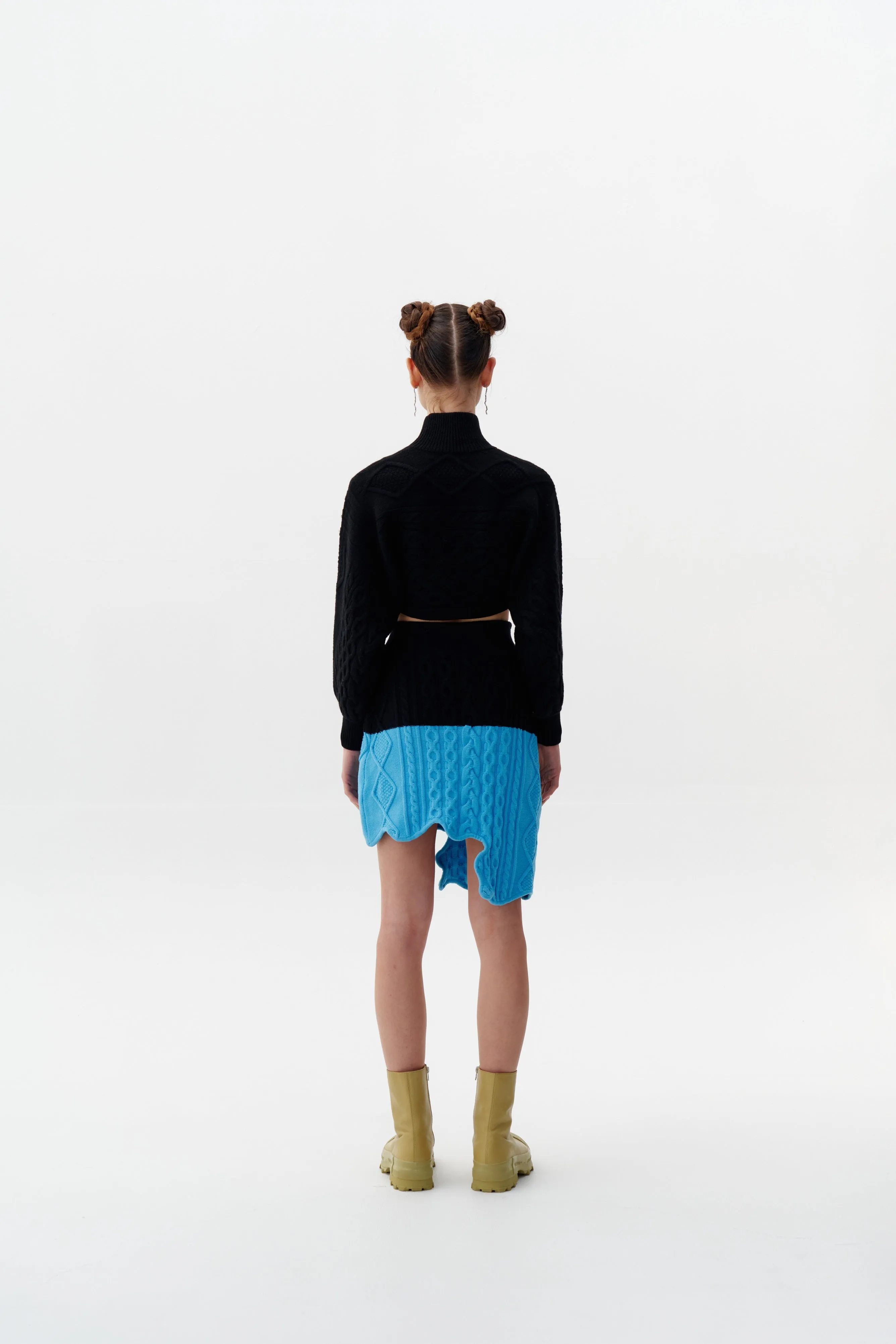 DropShoulderConstruction Layered Placket Design MERCURY OVERSIZED MIXED CABLE KNIT PULLOVER