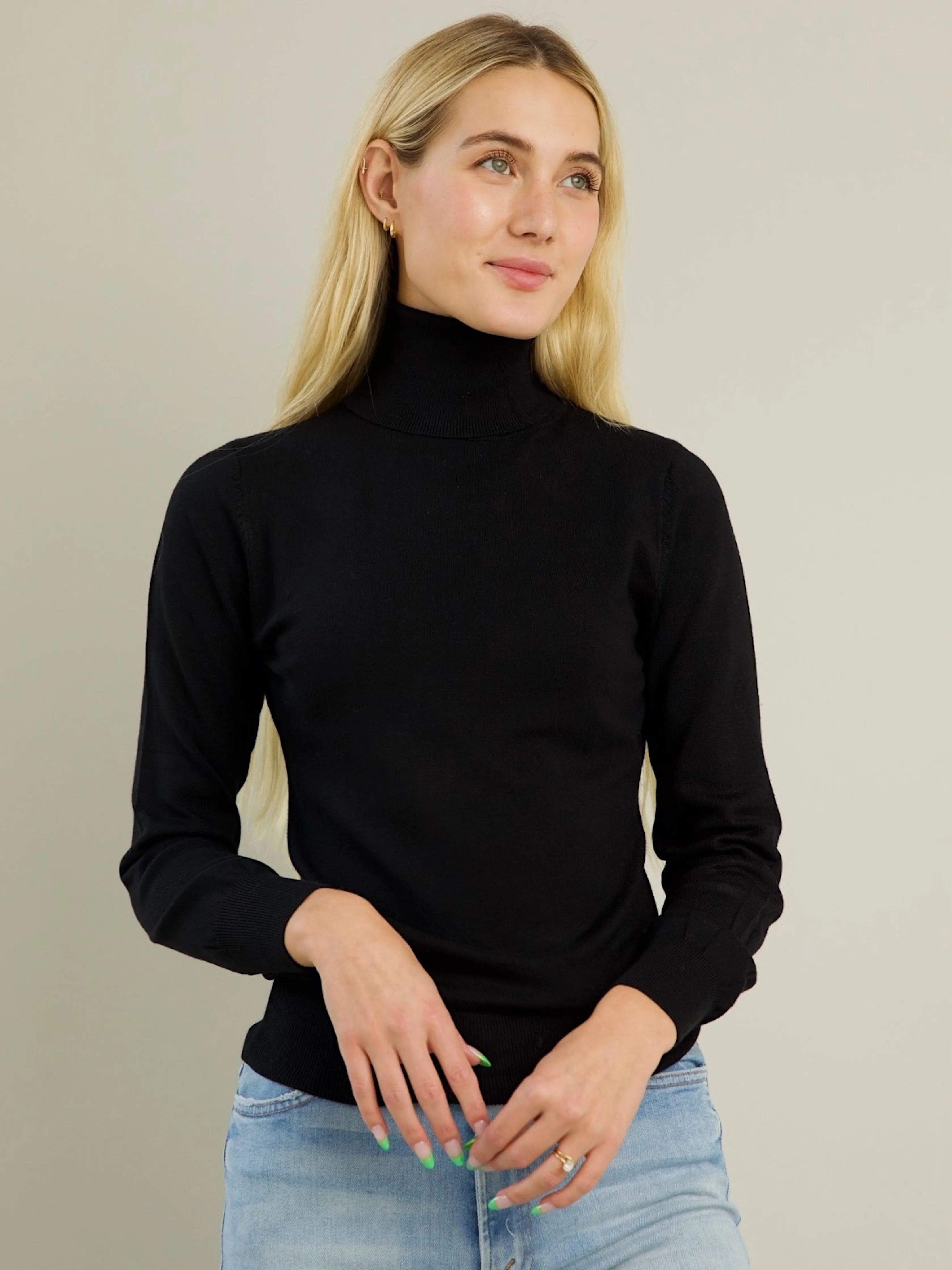 Loopback Fabric Blythe Turtleneck - Black