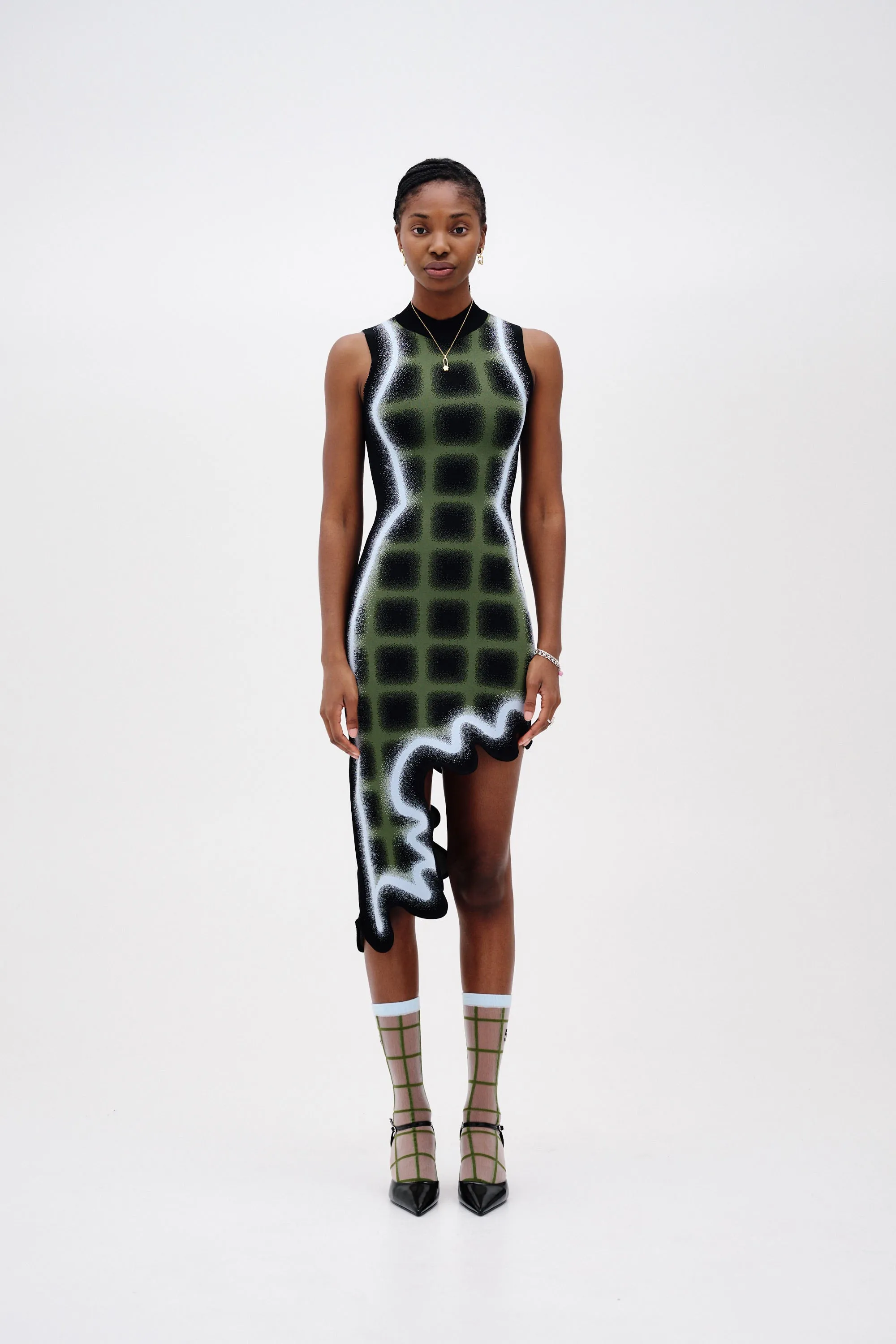 MIA WAVY PLAID DRESS cut out