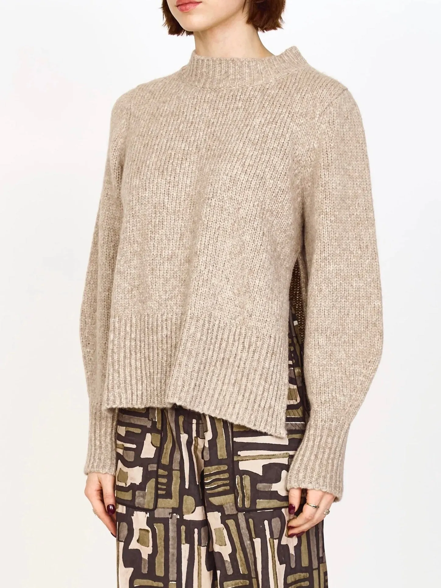 Mirth Aspen Open Side Pullover in Camel Winter Layering Look Relaxed Knit