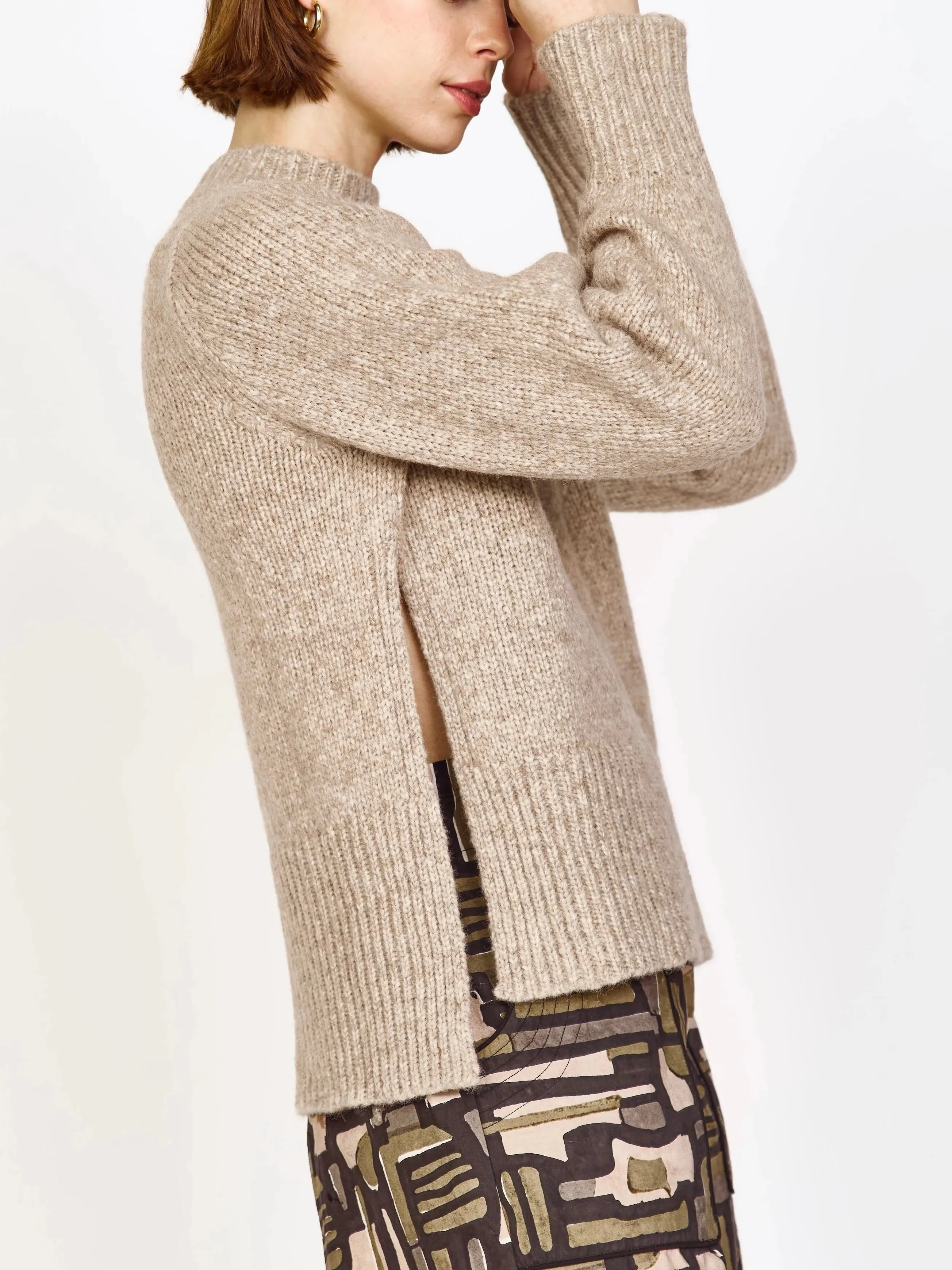 Performance Wear Warm Knit Design Mirth Aspen Open Side Pullover in Camel