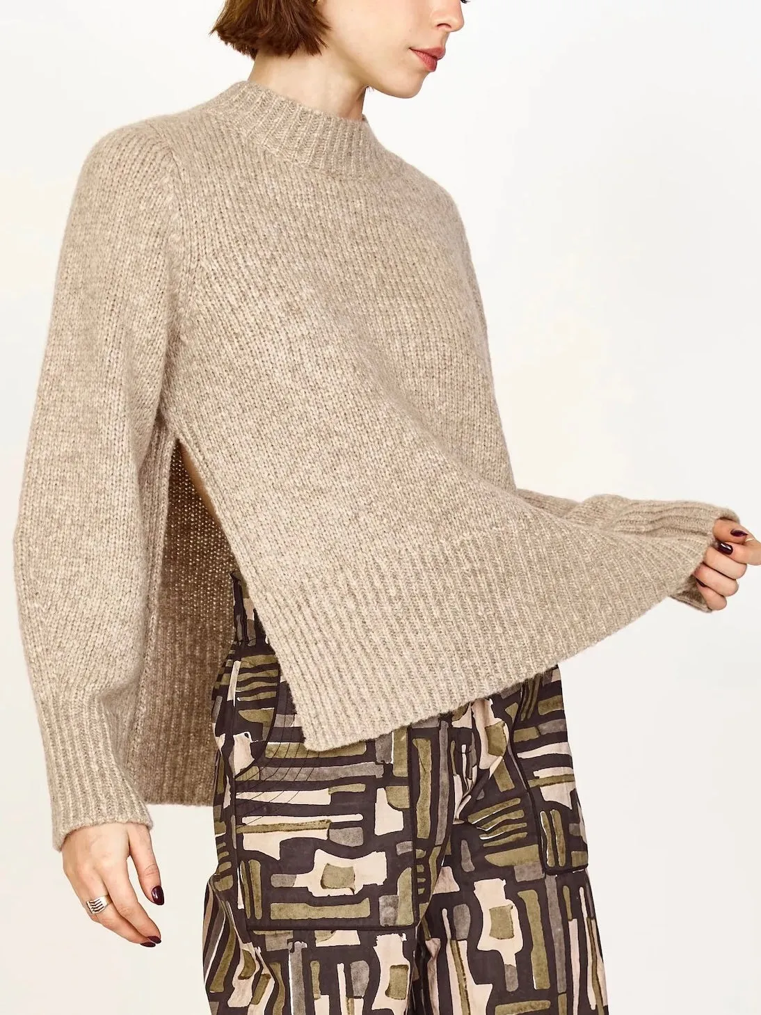 Sleek Wear Fit Mirth Aspen Open Side Pullover in Camel
