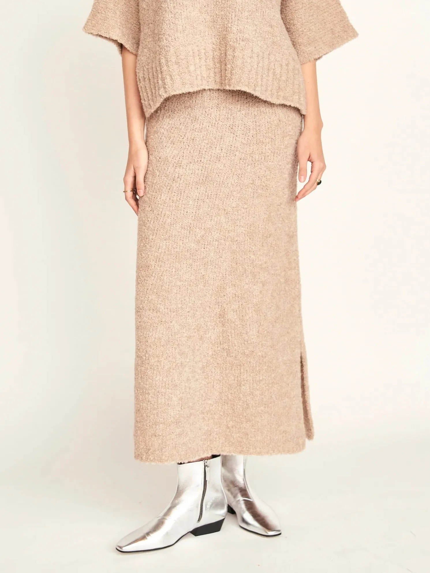 Mirth Estes Boucle Skirt in Graham Cracker Sleek Detail