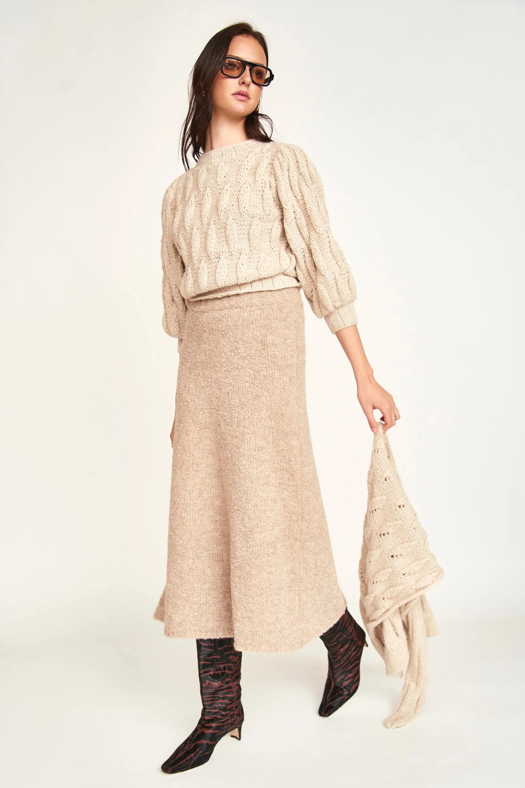 Mirth Estes Boucle Skirt in Graham Cracker Luxury Finish