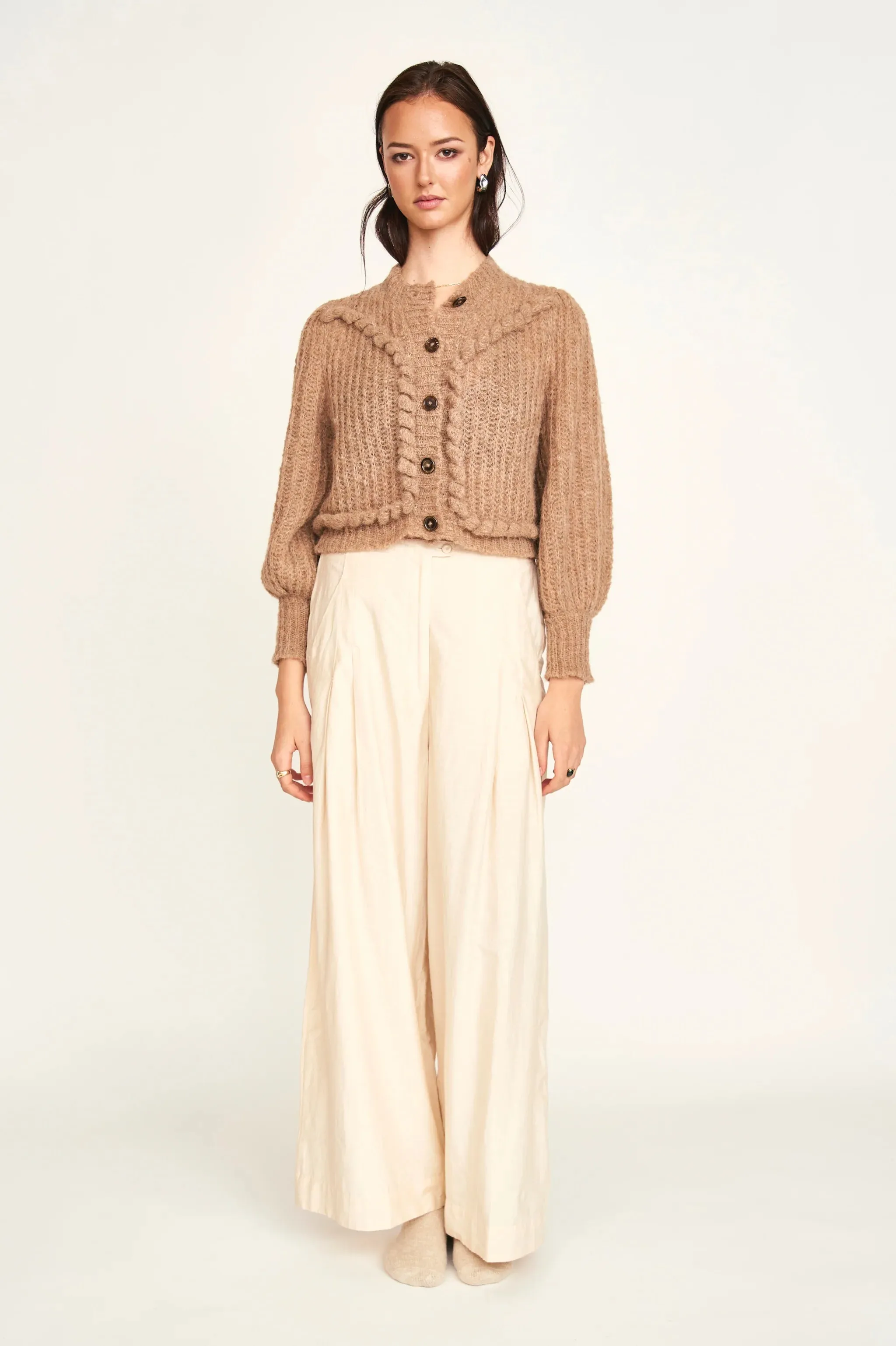 Smart Wear Mirth Moritz Embroidered Cardigan in Brownie