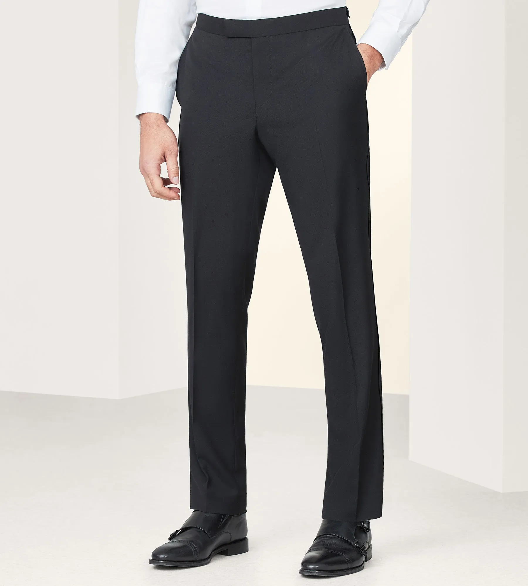 LightweightWeave Modern Fit Black Solid Tuxedo Pants