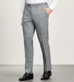 Layered Style Modern Fit Grey Plaid Suit Pants