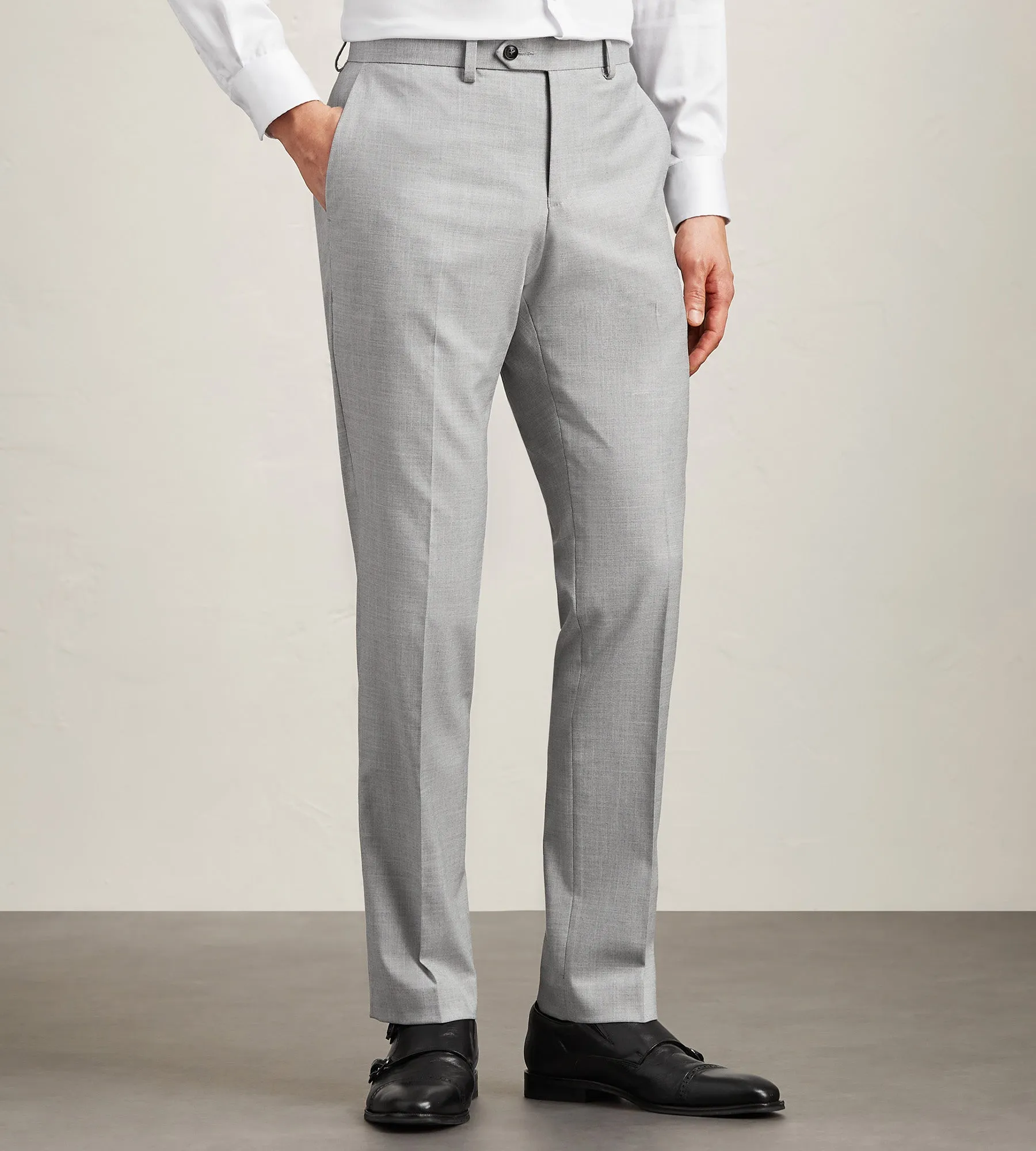 Modern Fit Light Grey Solid Suit Pant Flexible Ankle Cuffs