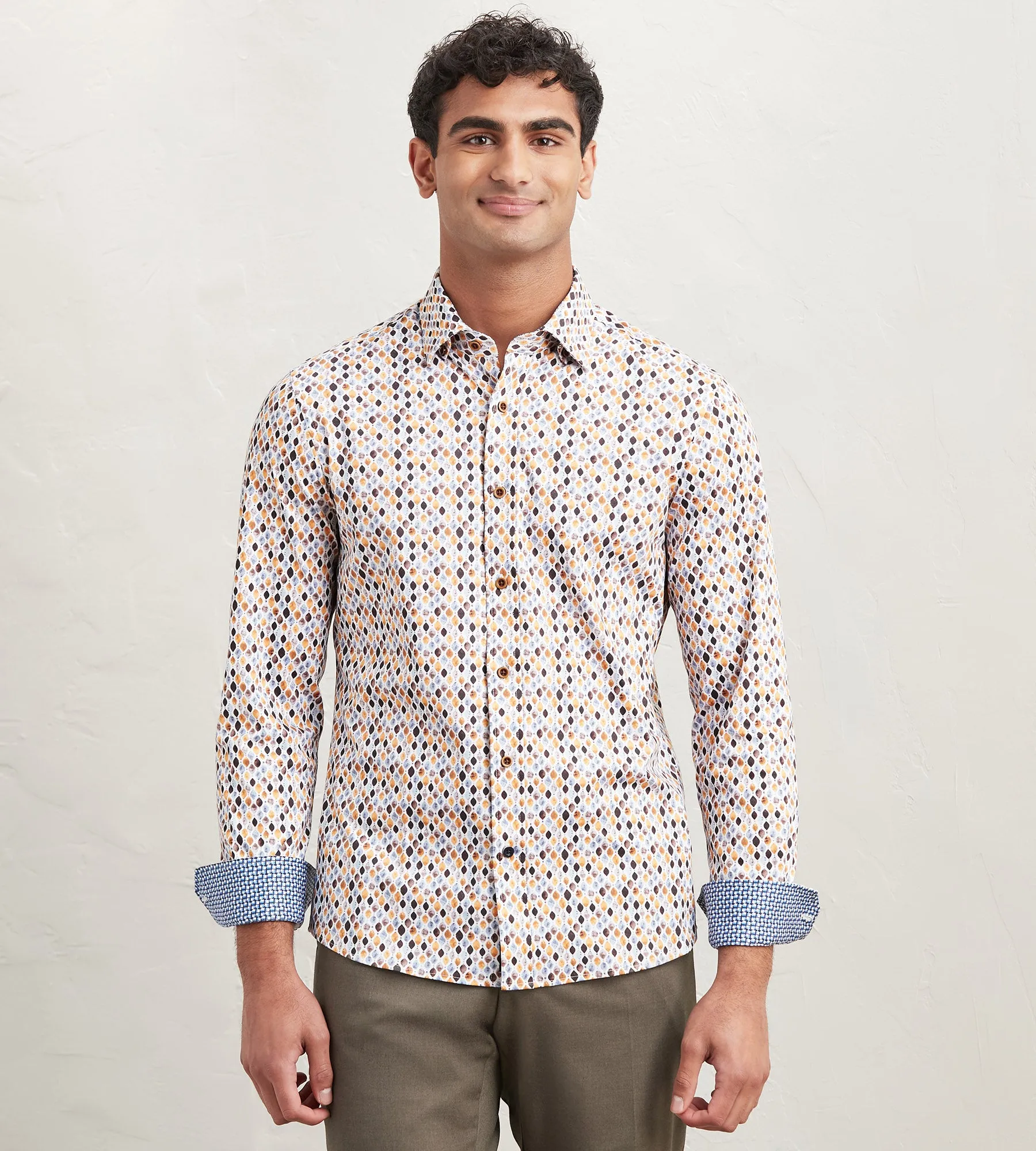 Modern Fit Long Sleeve Diamond Pattern 360 Stretch Casual Shirt Country Escape