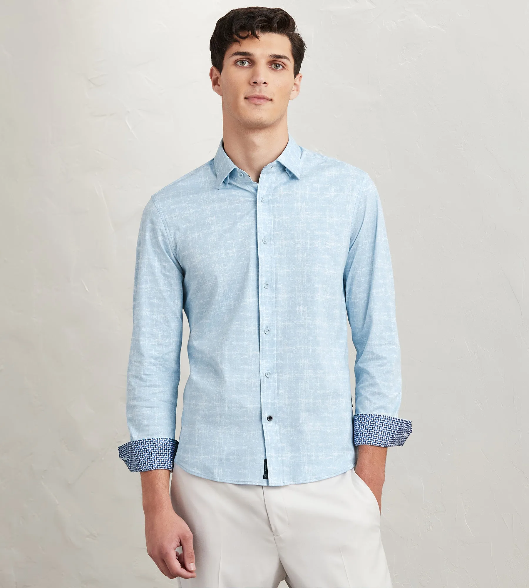 Modern Fit Long Sleeve Textured Pattern 360 Stretch Casual Shirt Easy Care Mix-And-Match