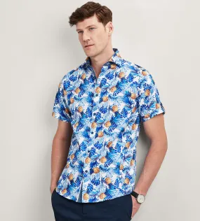 Modern Fit Short Sleeve Tropical Pattern Casual Shirt Date night