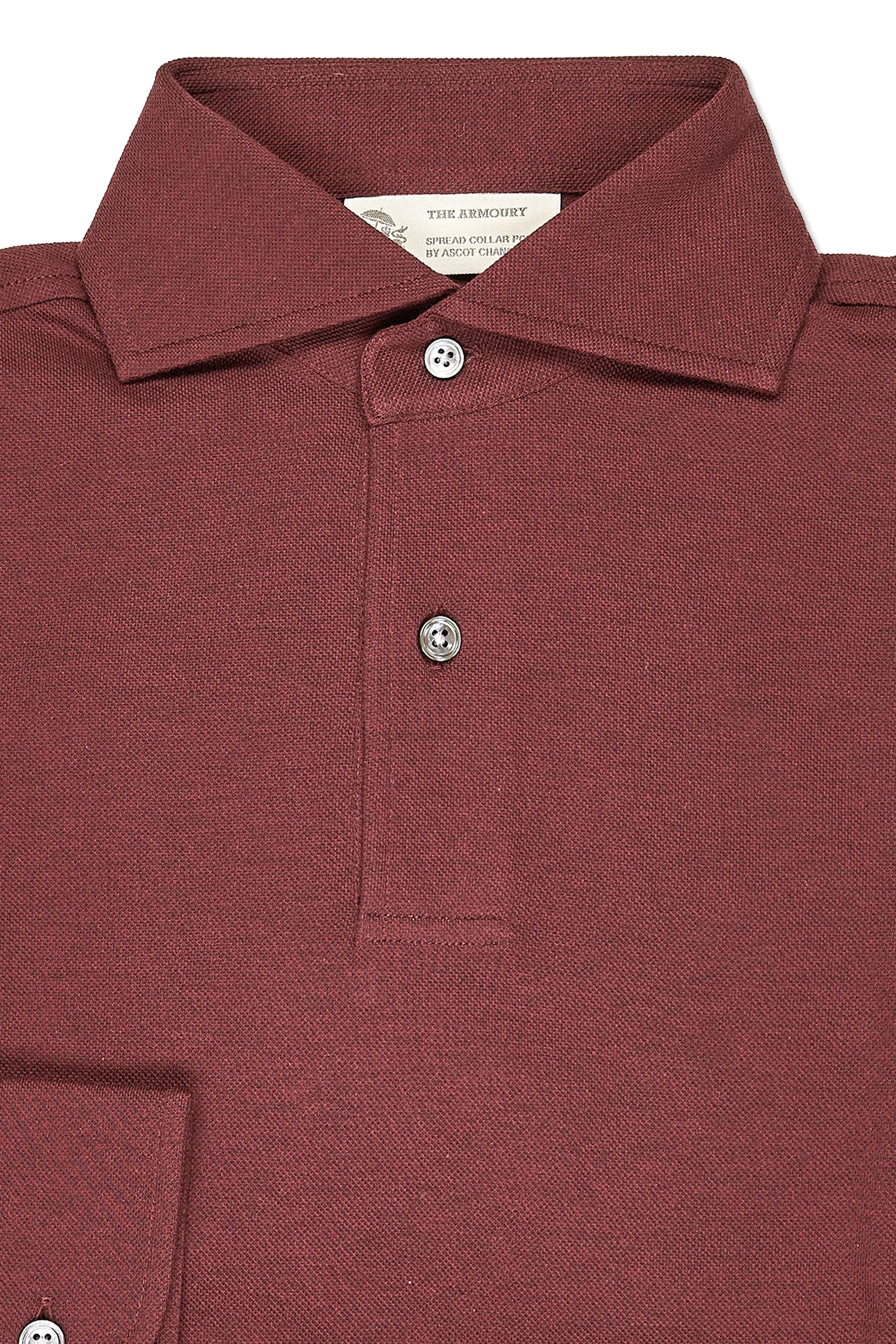 The Armoury Burgundy Cotton Pique Long Sleeve Spread Collar Polo All Day Comfort Tech Classic Look