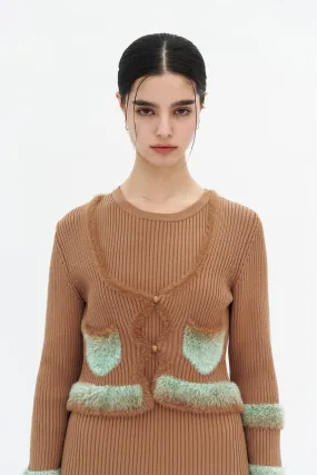 Low Bulk High Warmth Odor Resistant MOROSE FAUX FUR TRIMMED CROPPED CARDIGAN