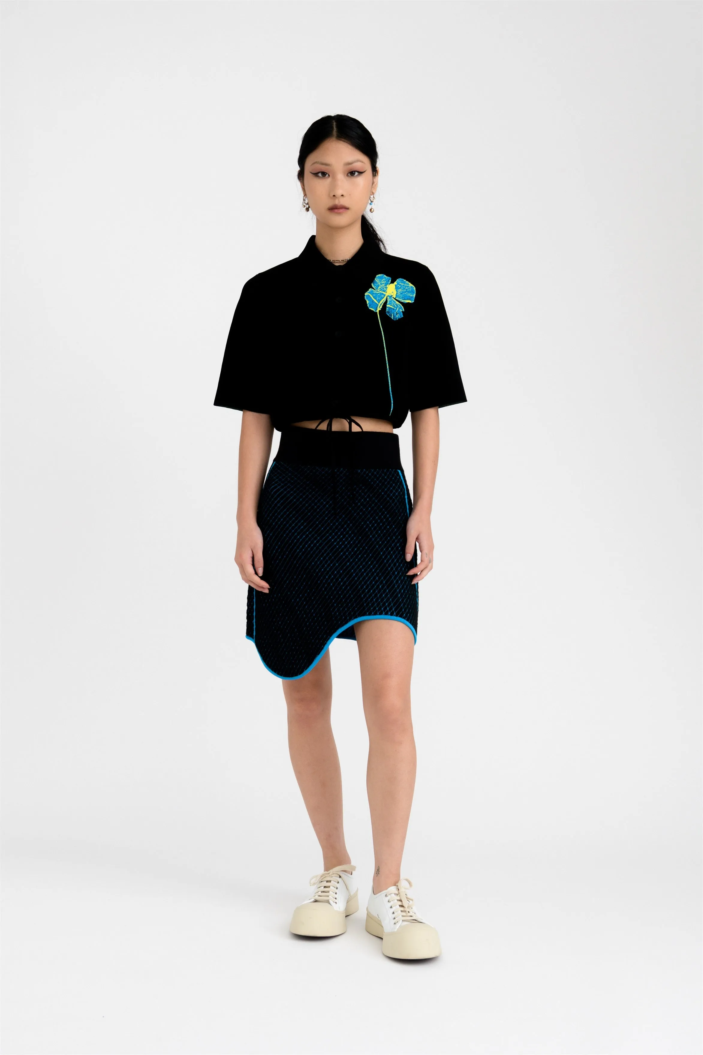 Form Fitting Versatile Wear MOROSE PILLOW STITCH WAVY MINI SKIRT