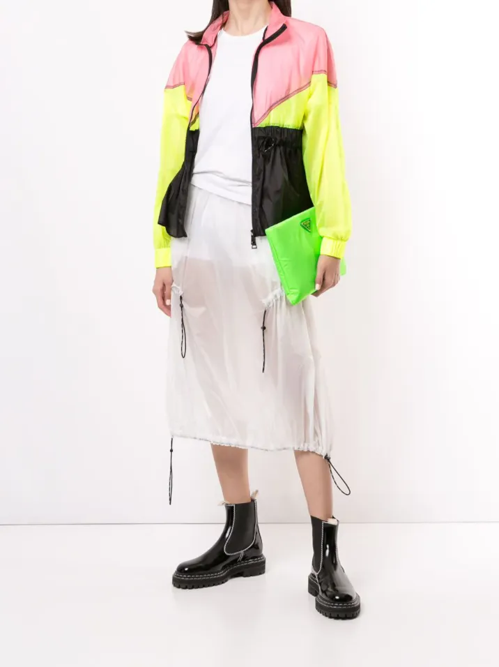 Magnetic Closure Option NonRestrictiveFit MULTI COLOUR CINCHED JACKET NEON CORAL / NEON LIME / BLACK
