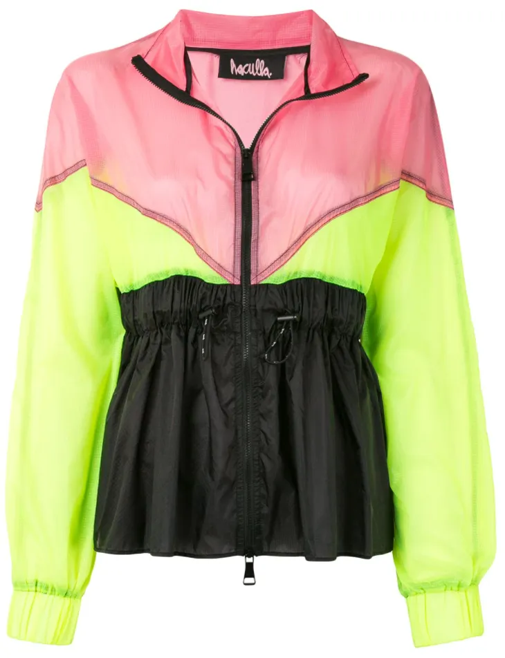 Adjustable Detachable Hood MULTI COLOUR CINCHED JACKET NEON CORAL / NEON LIME / BLACK