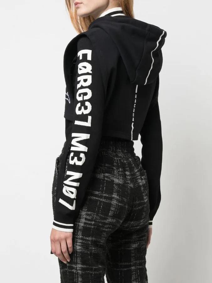 Full Zip Closure Dual Layered Fabric MY HEART CROP HOODIE BLACK