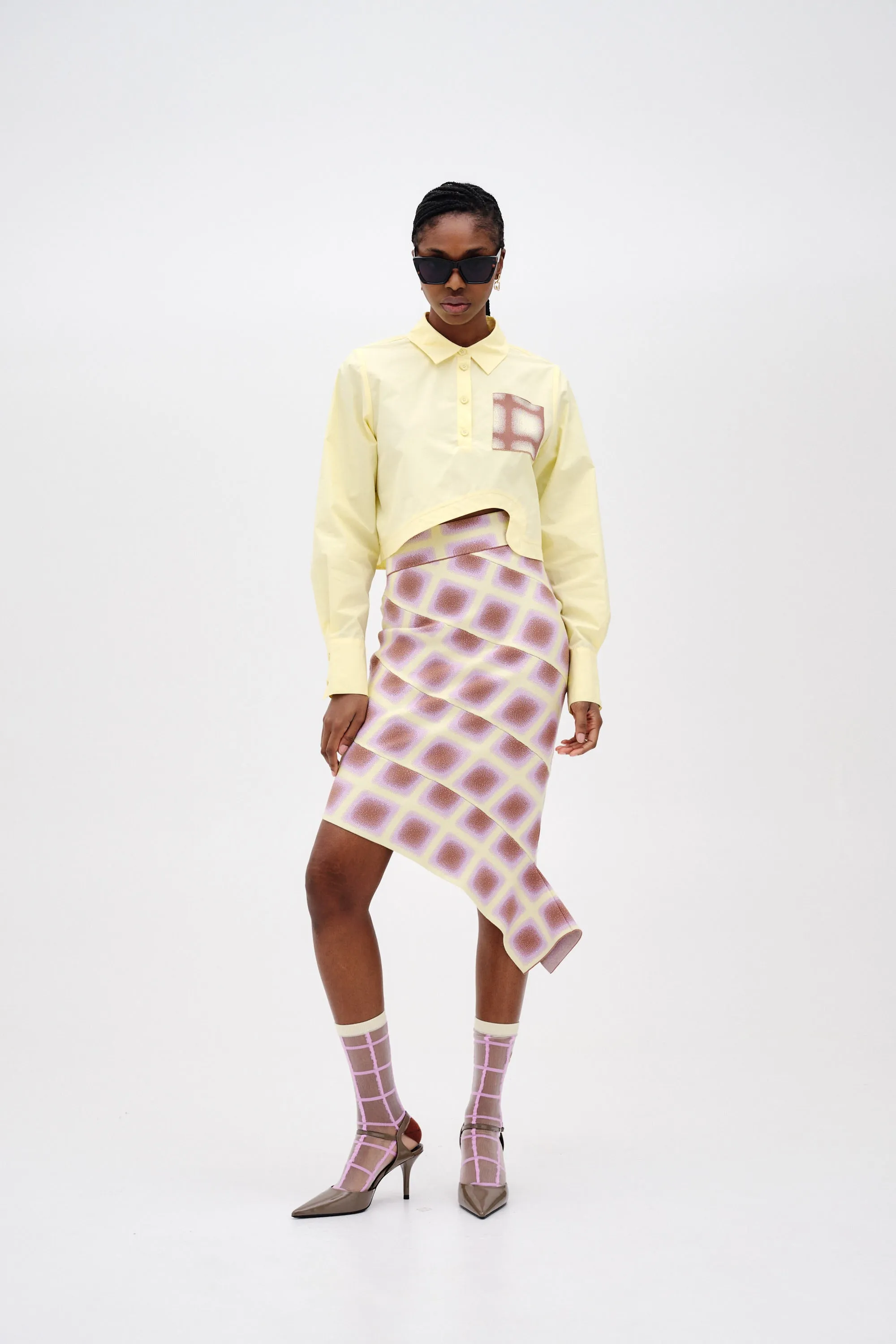 NALA COTTON CROPPED SHIRT Roll Up Sleeve System Wrinkle Resistant Texture