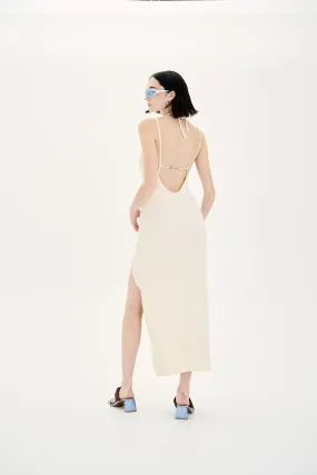 HANA UV REACTIVE LONG DRESS WITH OPEN BACK Flap-Detail Modern Waist