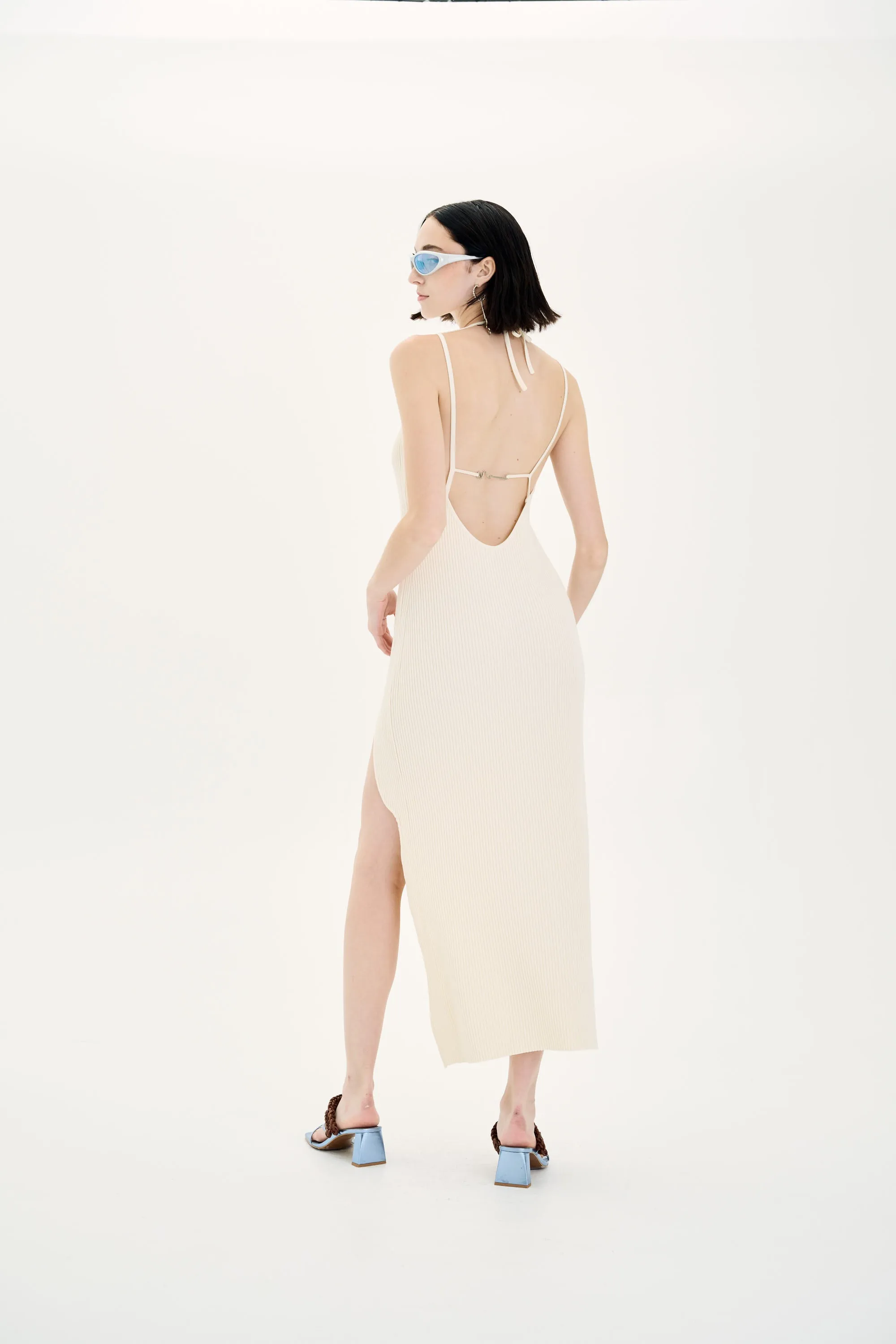 HANA UV REACTIVE LONG DRESS WITH OPEN BACK Flap-Detail Modern Waist