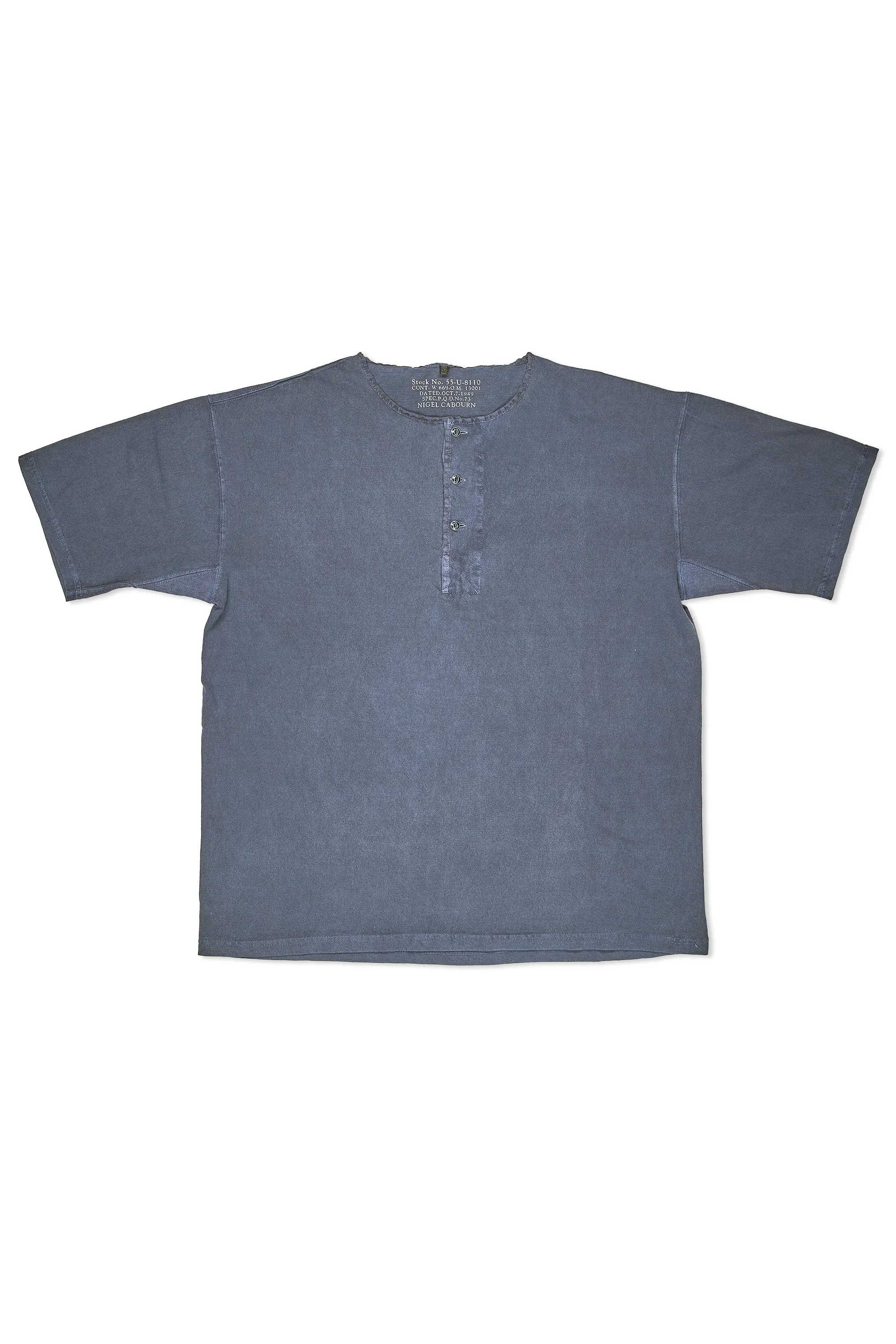 Nigel Cabourn Blue 50s Henley Neck Cotton T-shirt Cozy Wear Brunch Outfit