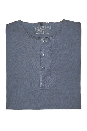 Nigel Cabourn Blue 50s Henley Neck Cotton T-shirt Flex Fit Collar Bold Prints
