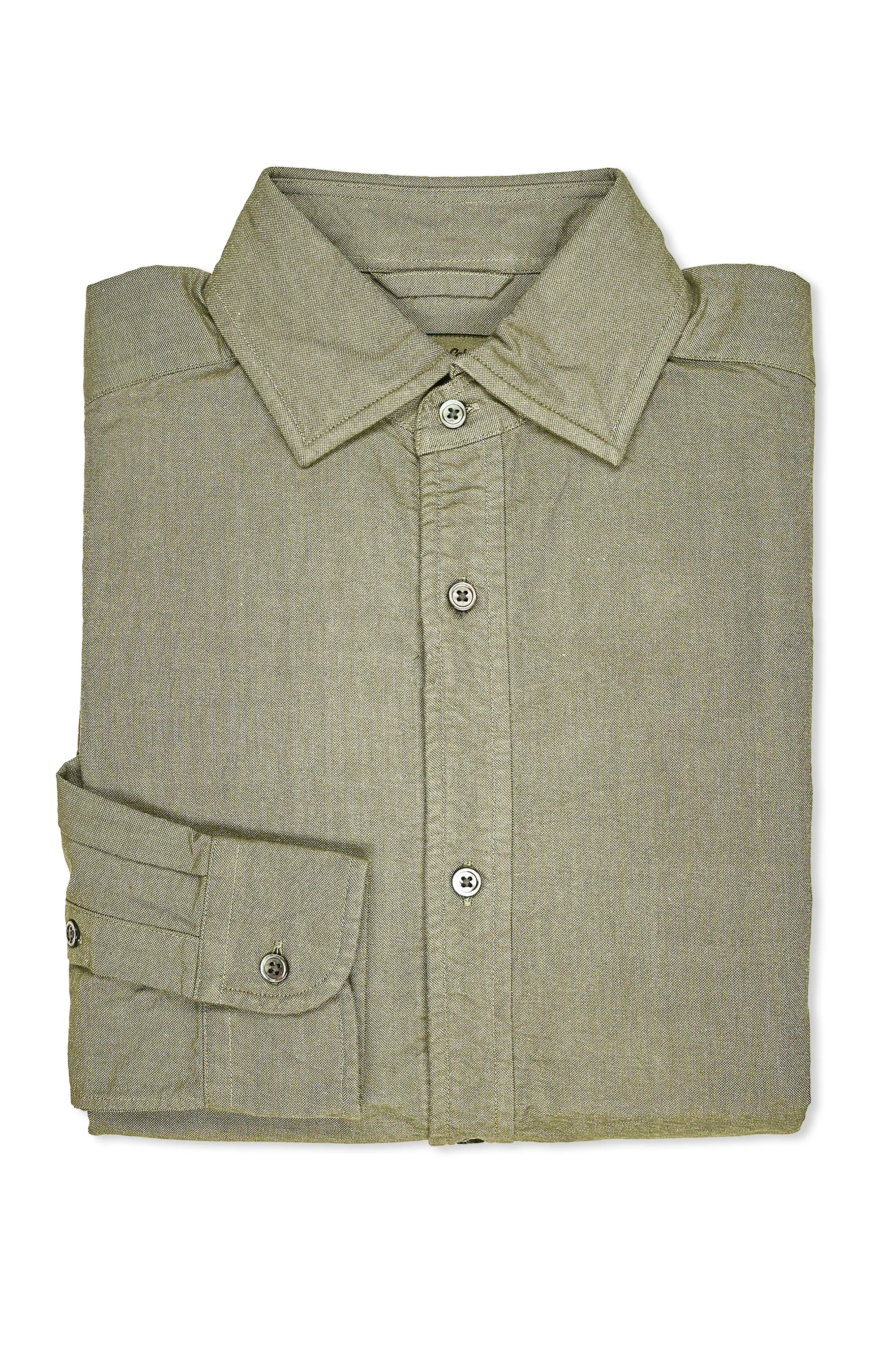 Sustainable Choice Round Collar Nigel Cabourn Green Cotton British Officers Shirt
