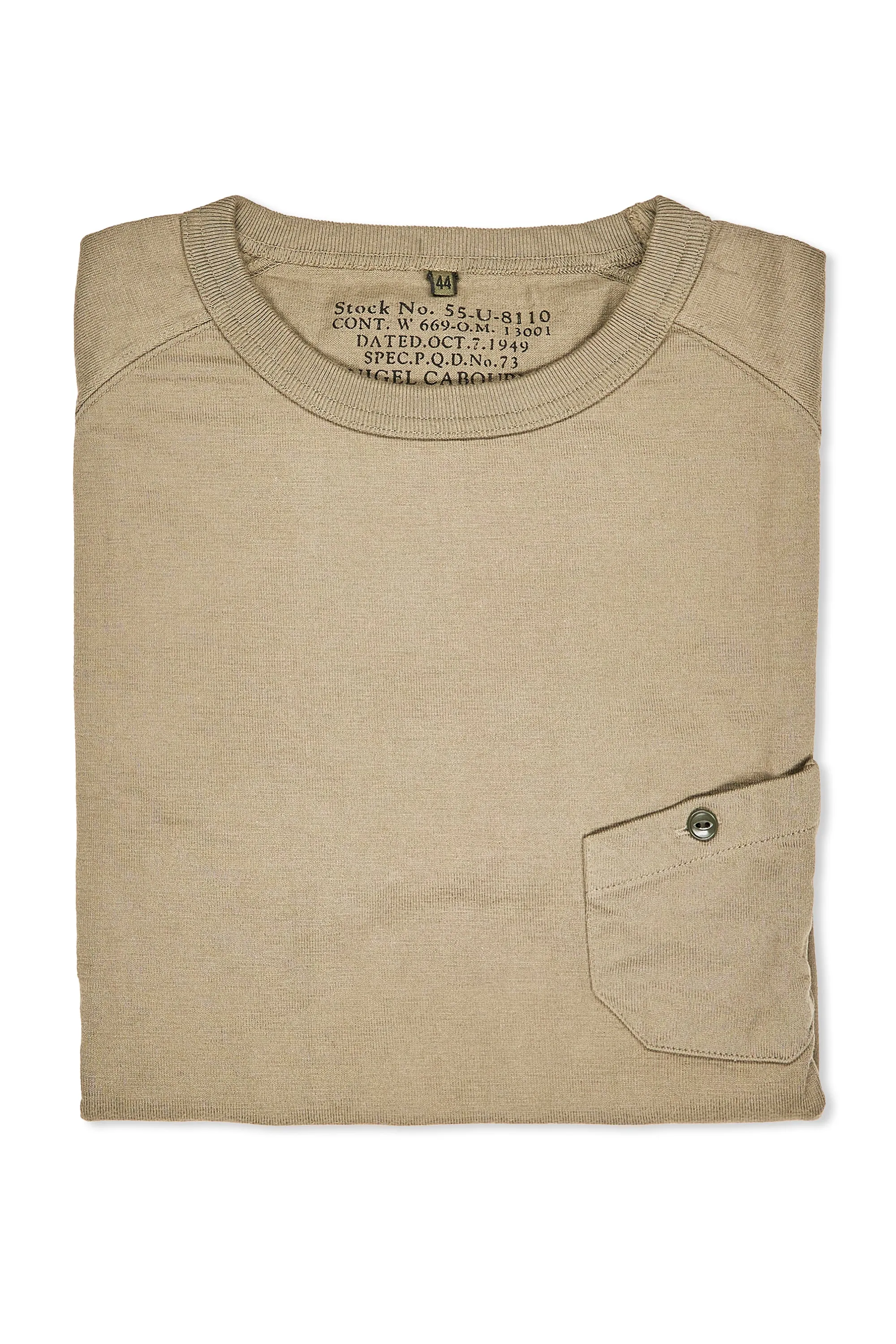 Nigel Cabourn Khaki Green 9.5oz Basic T-shirt Vibrant color Anti Pill Treatment