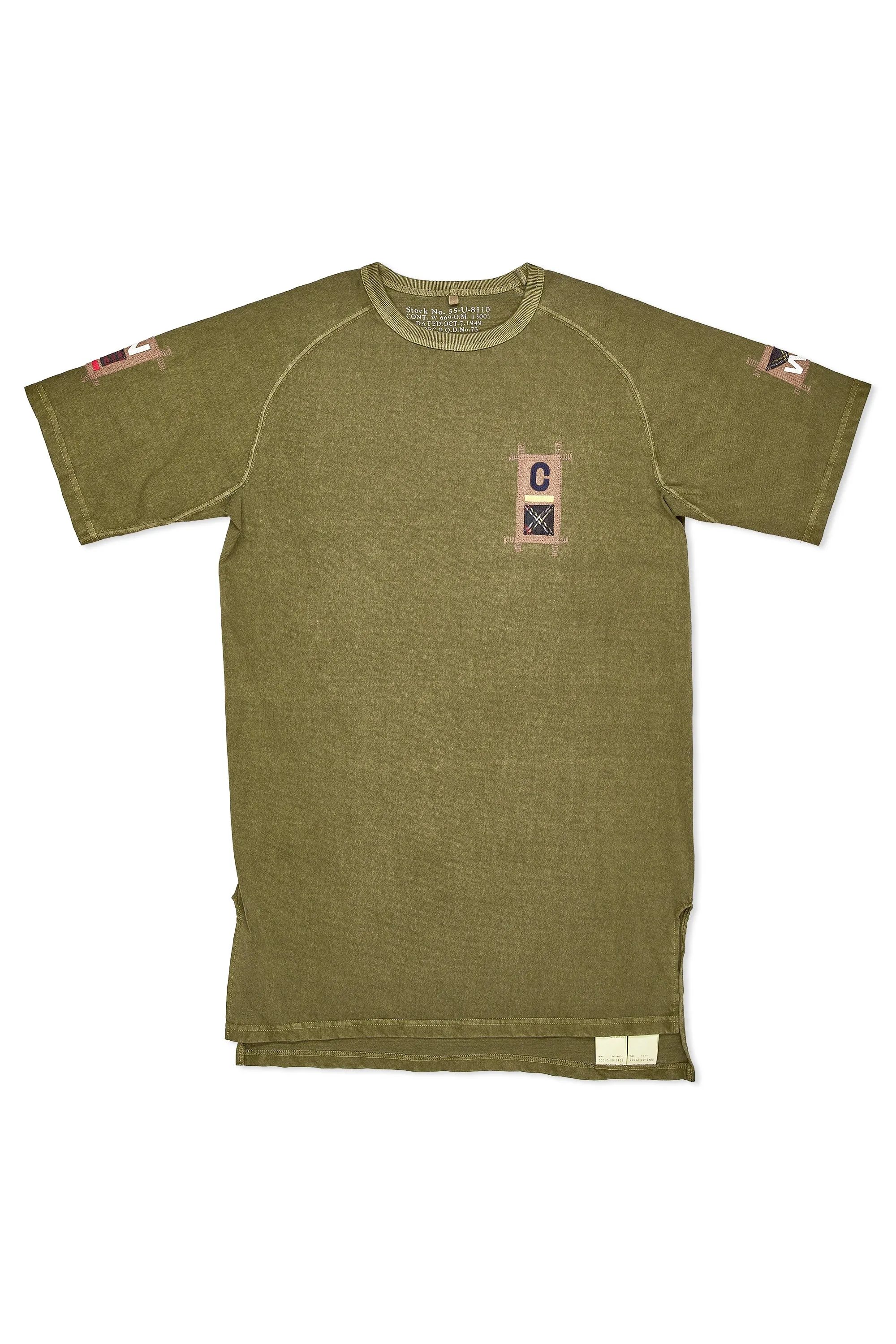 Nigel Cabourn Ladies Green Badges Cotton Long T-Shirt Timeless Style High-End Fashion