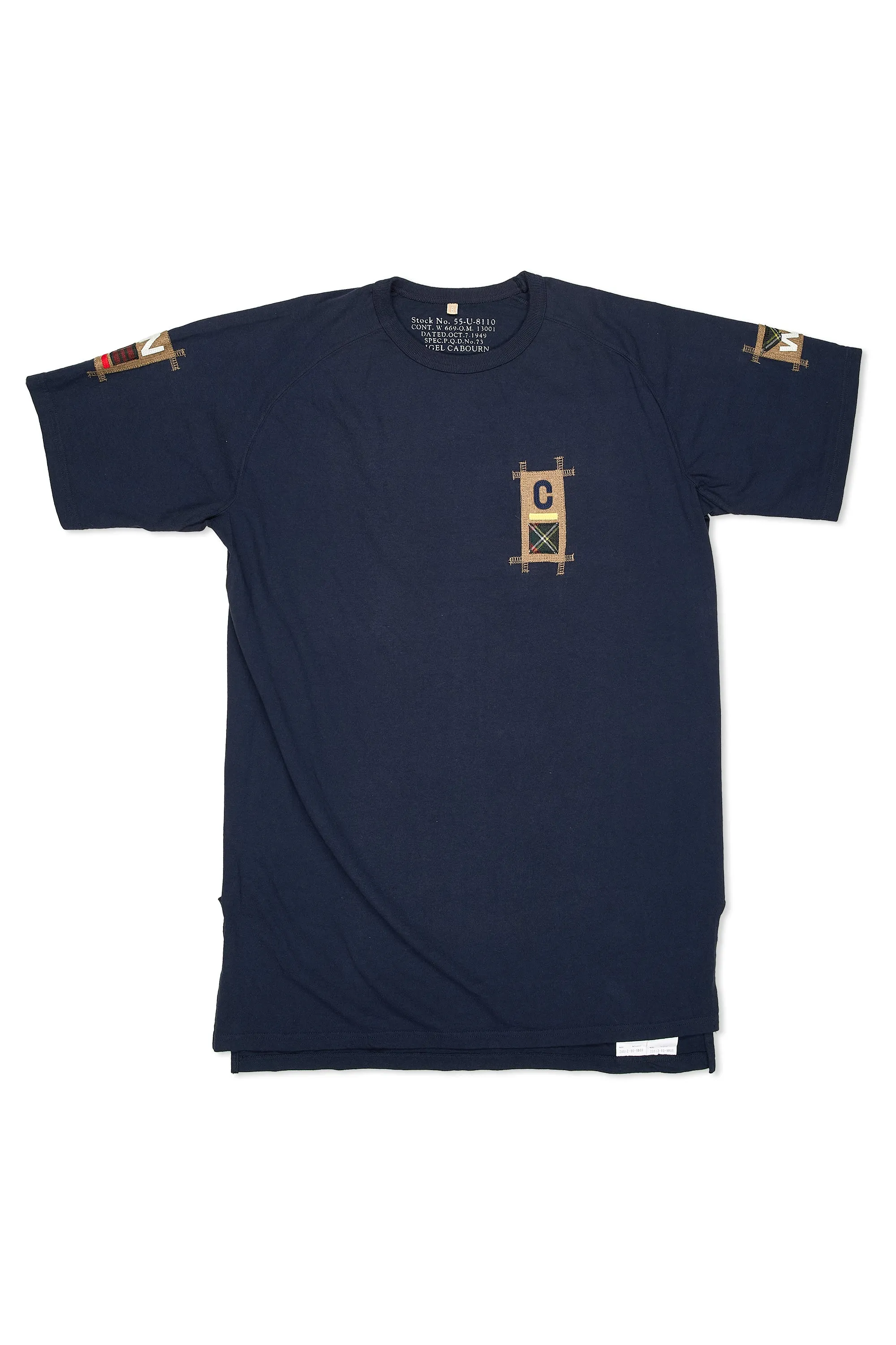 Nigel Cabourn Ladies Navy Badges Cotton Long T-Shirt Plus Size