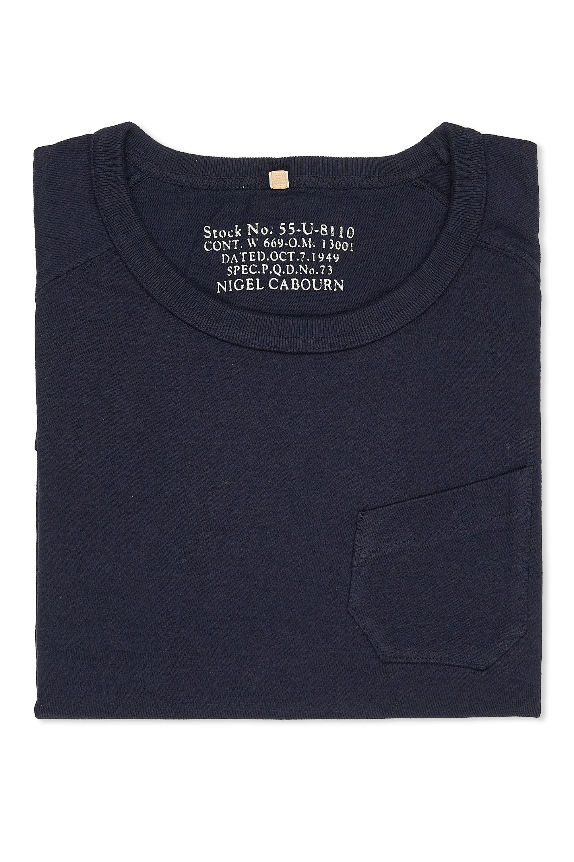 Soft touch finish Chill Layer Nigel Cabourn Ladies Navy New Basic Pocket T-Shirt