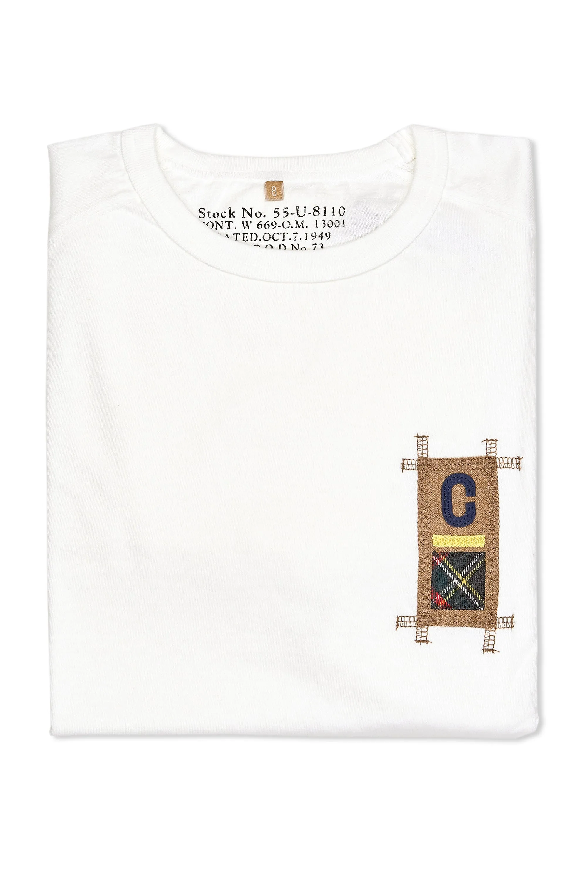 Nigel Cabourn Ladies Off White Badges Cotton Long T-Shirt Everyday Fashion Minimalist Look