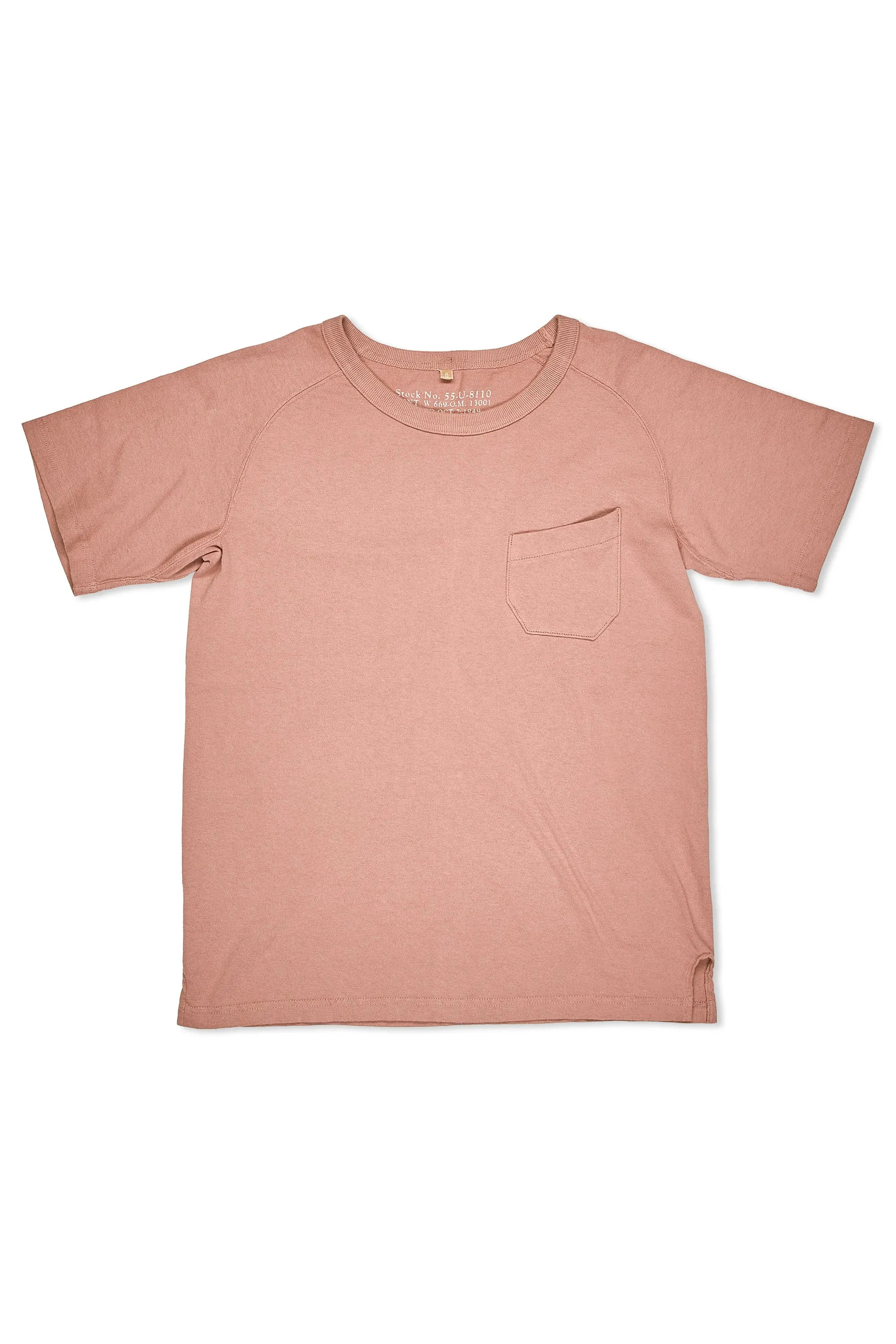 Nigel Cabourn Ladies Pink New Basic Pocket T-Shirt High Density Weave Long Sleeve
