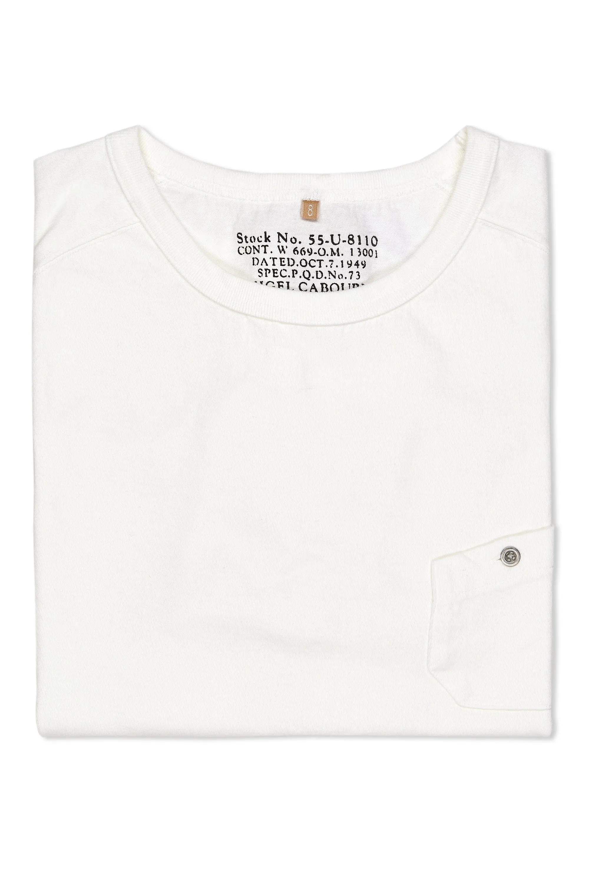 Seamless construction Nigel Cabourn Ladies White Classic Freedom Sleeve Big T-Shirt