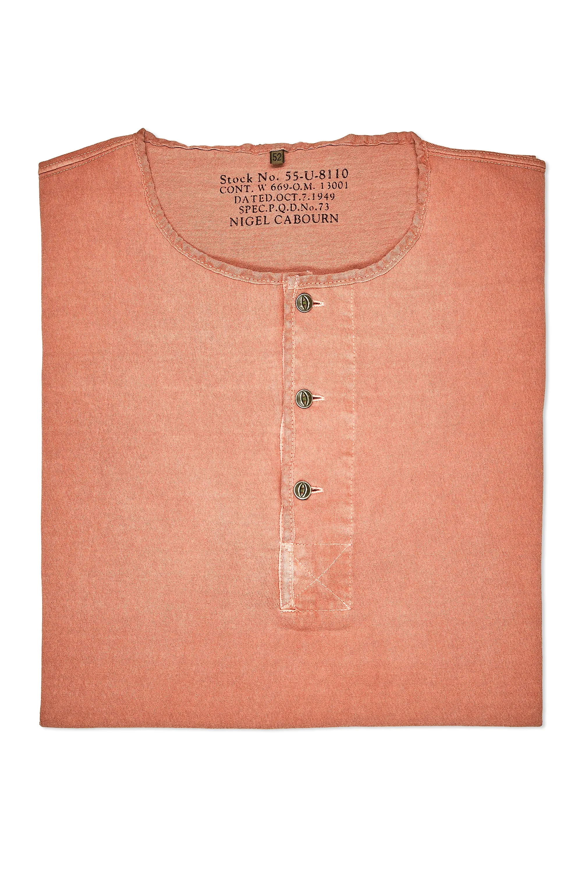 Trendy Wear Long Sleeve Nigel Cabourn Orange 50s Henley Neck Cotton T-shirt