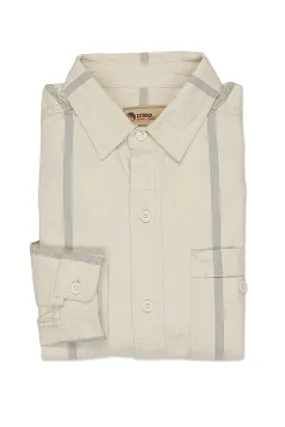 Nigel Cabourn S-50 Ivory with Blue Stripe Calico Cotton Work Shirt Flexible Mobility