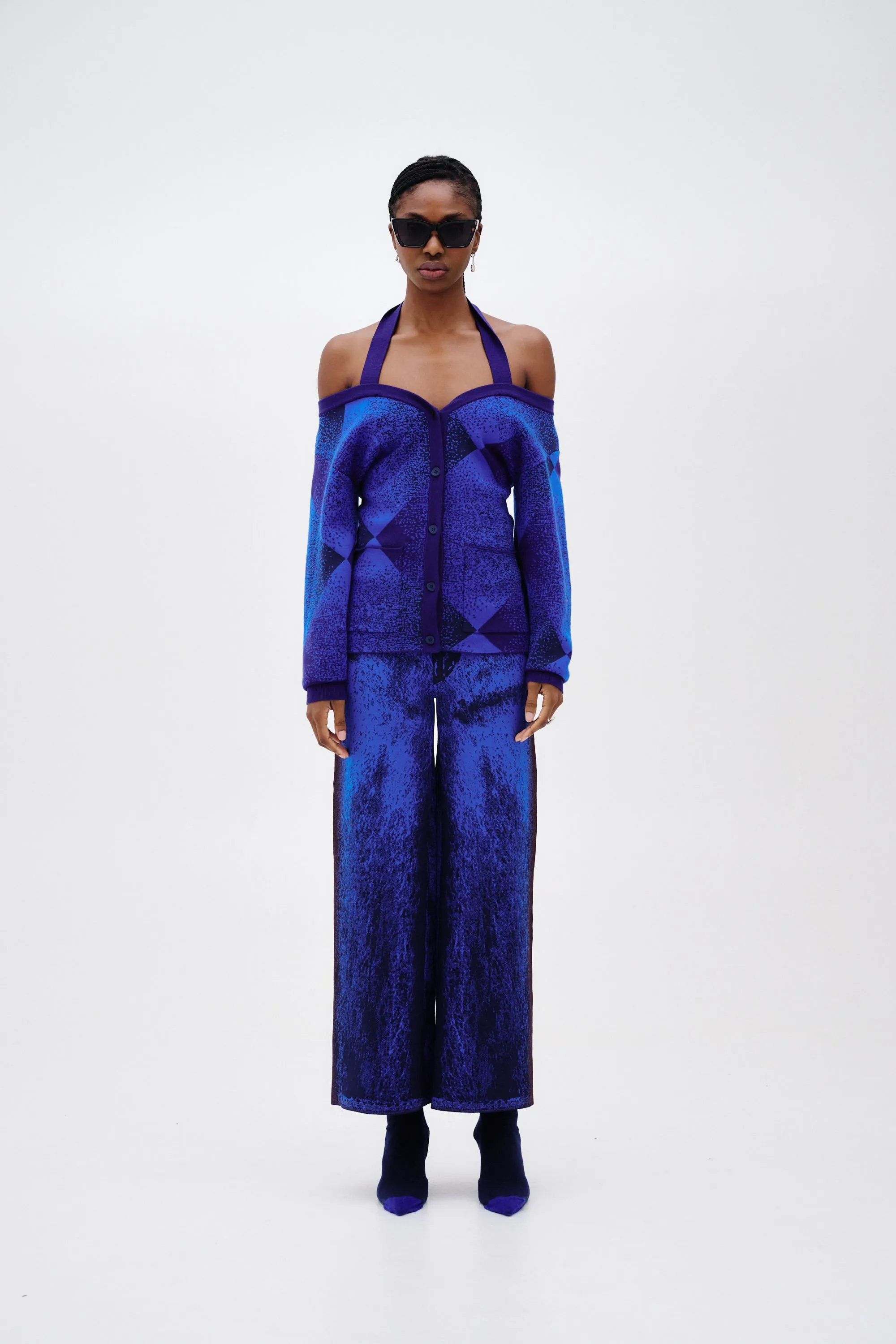 LightReflectiveTrim Layered Neckline NIRO DROP SHOULDER MERINO WOOL CARDIGAN