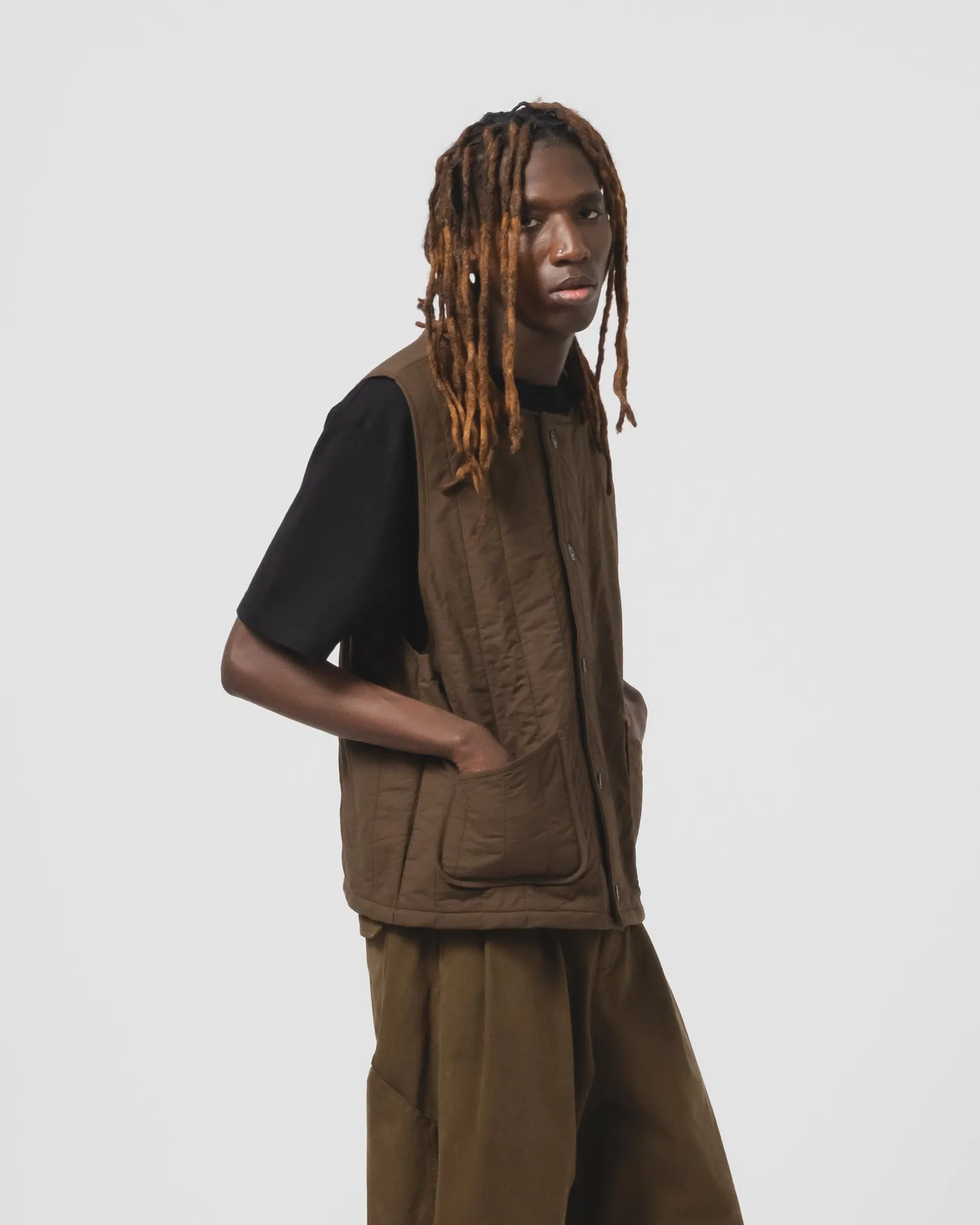 Anti Glare Trim Stylish Chill Piece Barrage Vest Quilted Cotton Java Brown