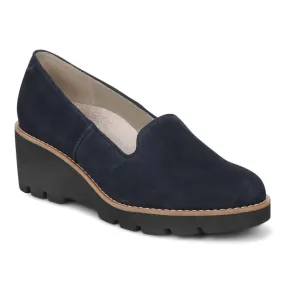 Womens Vionic Willa Wedge in Navy Jogging Ease Vegan Leather